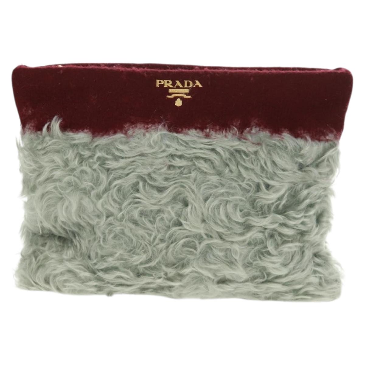 PRADA Clutch Bag Fur Bordeaux Gold Auth 168291V