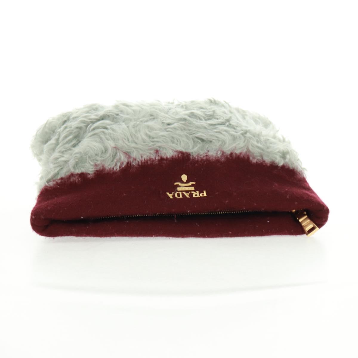 PRADA Clutch Bag Fur Bordeaux Gold Auth 168291V