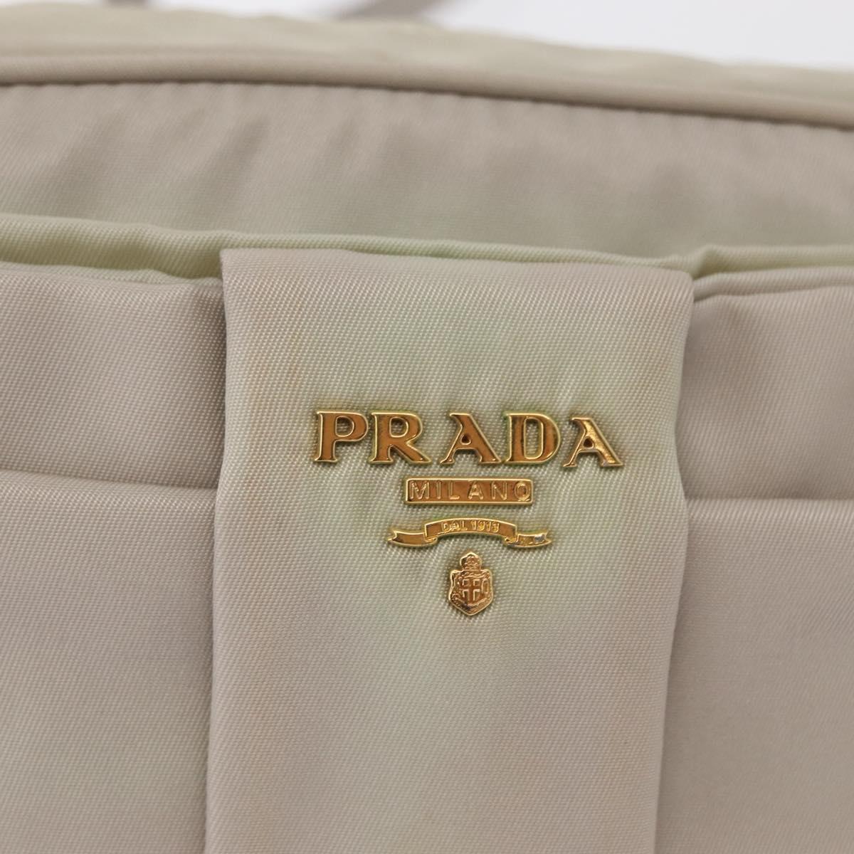 PRADA Shoulder Bag Nylon Ivory Gold Auth 168292