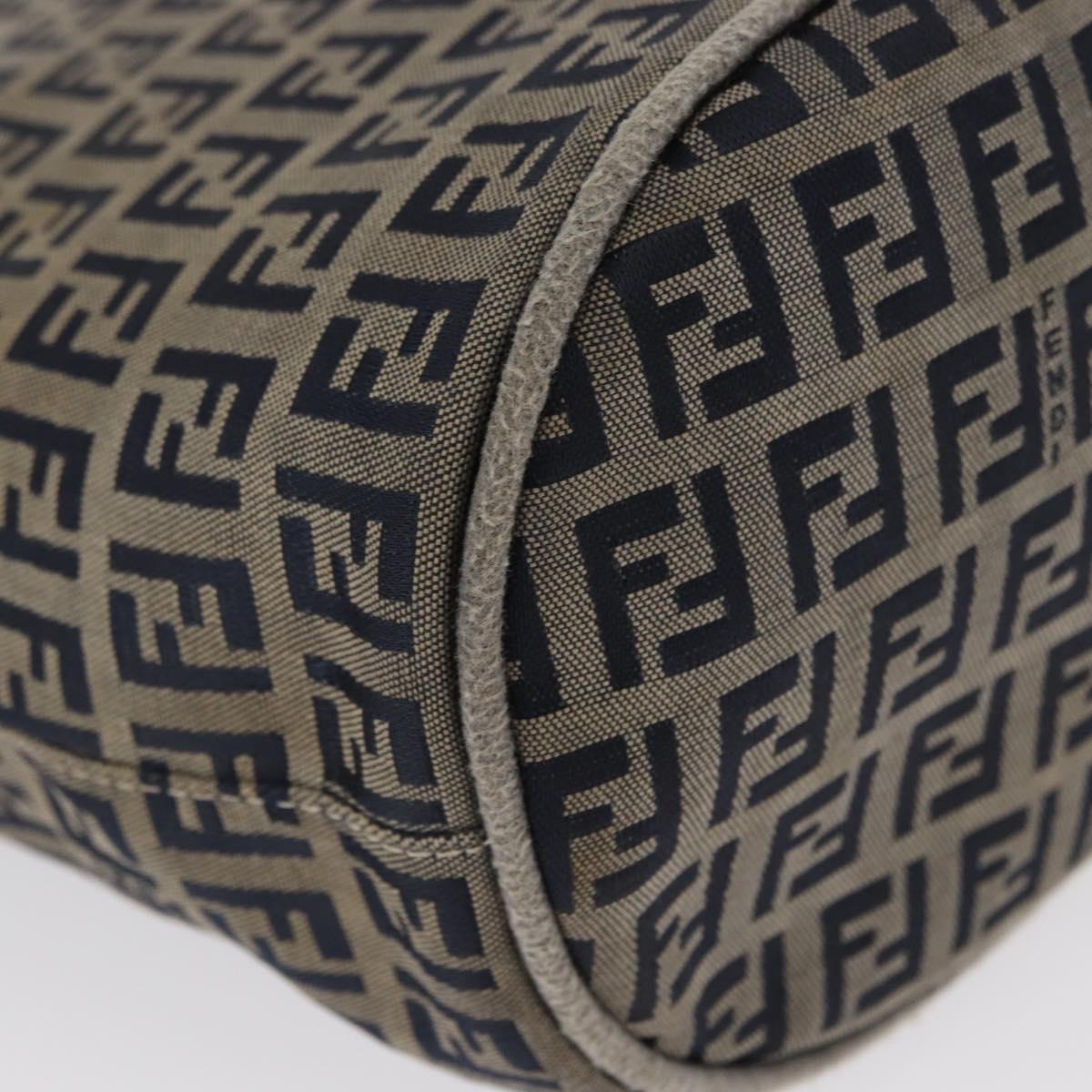 FENDI Zucchino Canvas Mamma Baguette Shoulder Bag Navy Silver Auth 168294