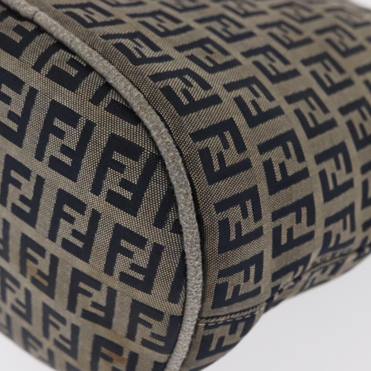 FENDI Zucchino Canvas Mamma Baguette Shoulder Bag Navy Silver Auth 168294