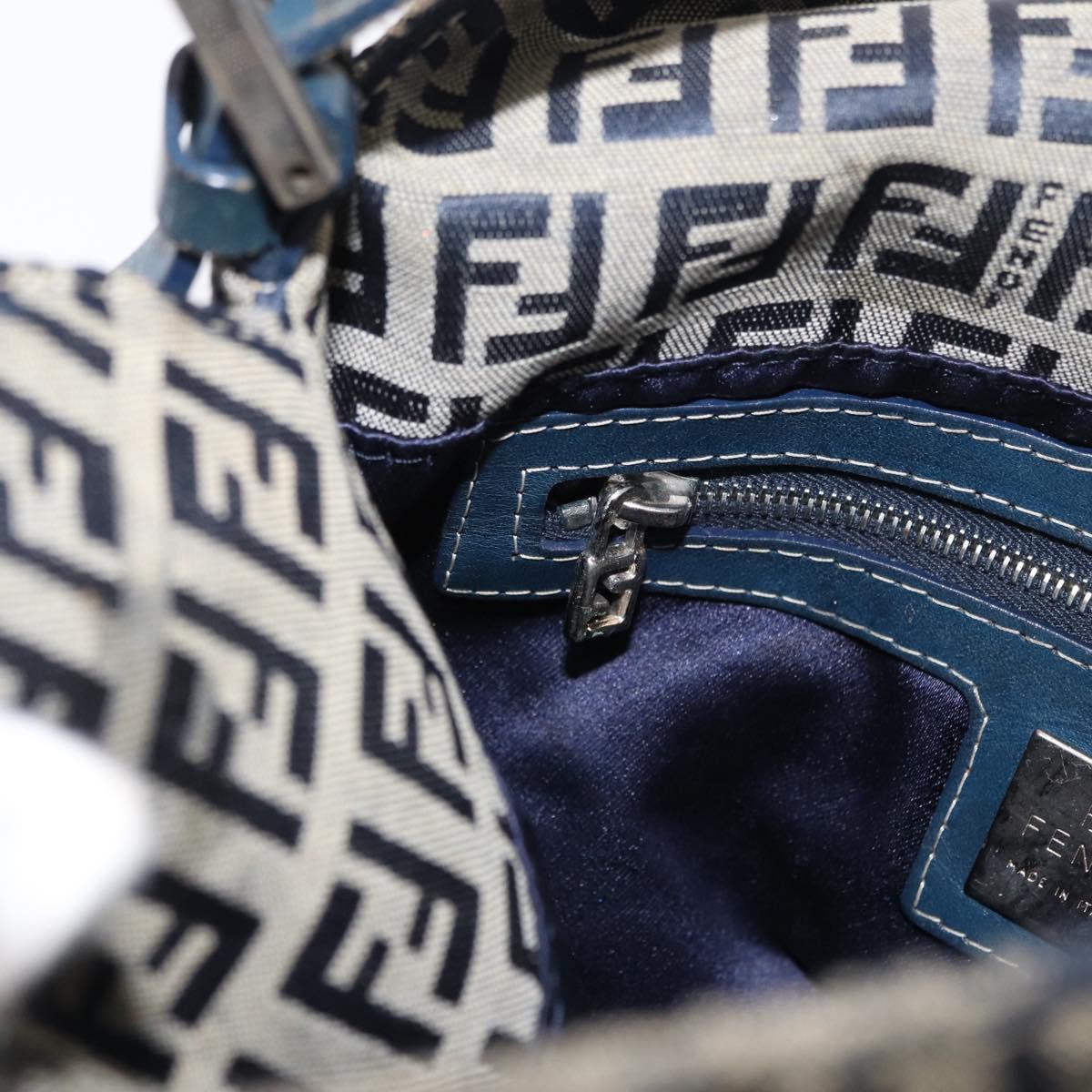FENDI Zucchino Canvas Mamma Baguette Shoulder Bag Navy Silver Auth 168294