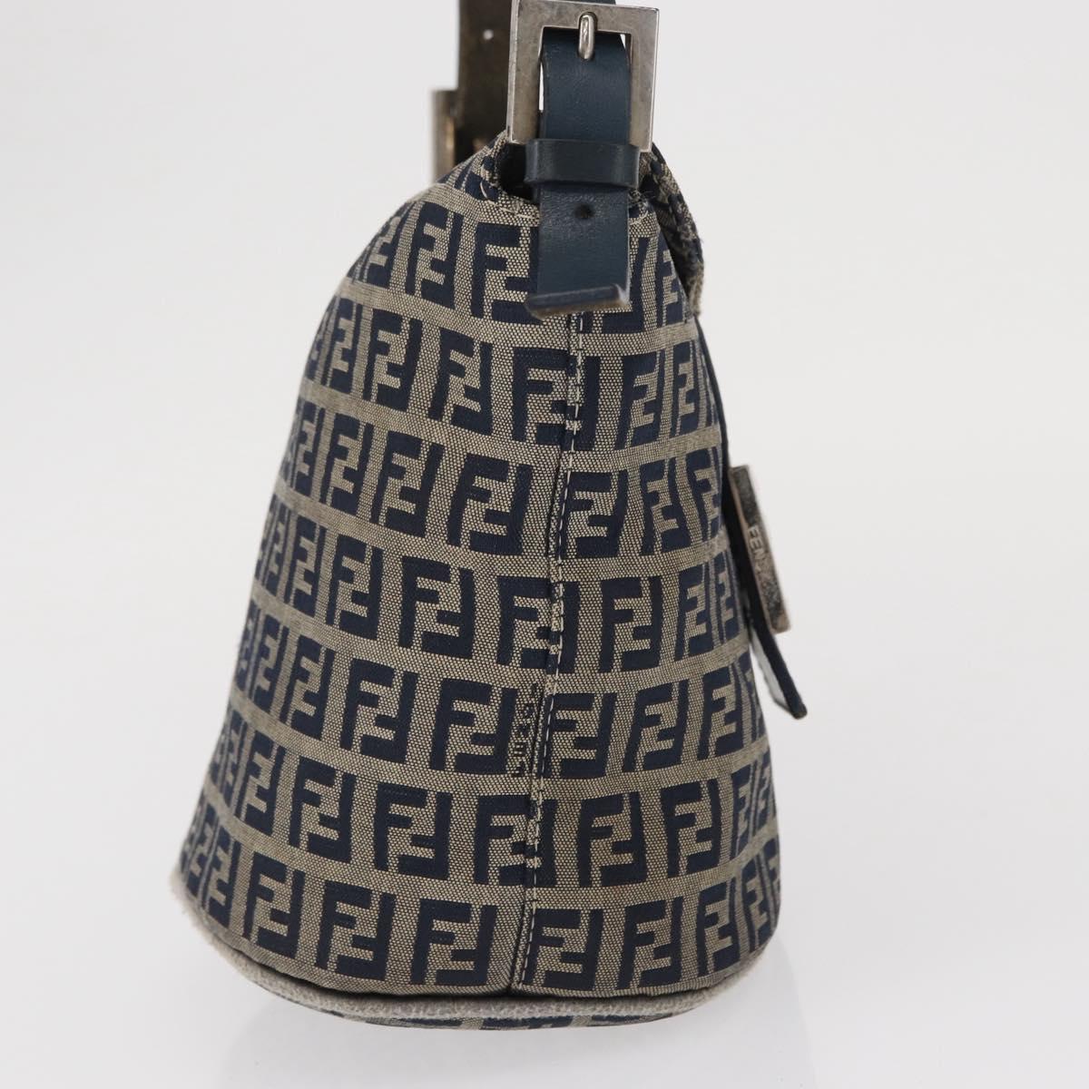 FENDI Zucchino Canvas Mamma Baguette Shoulder Bag Navy Silver Auth 168294