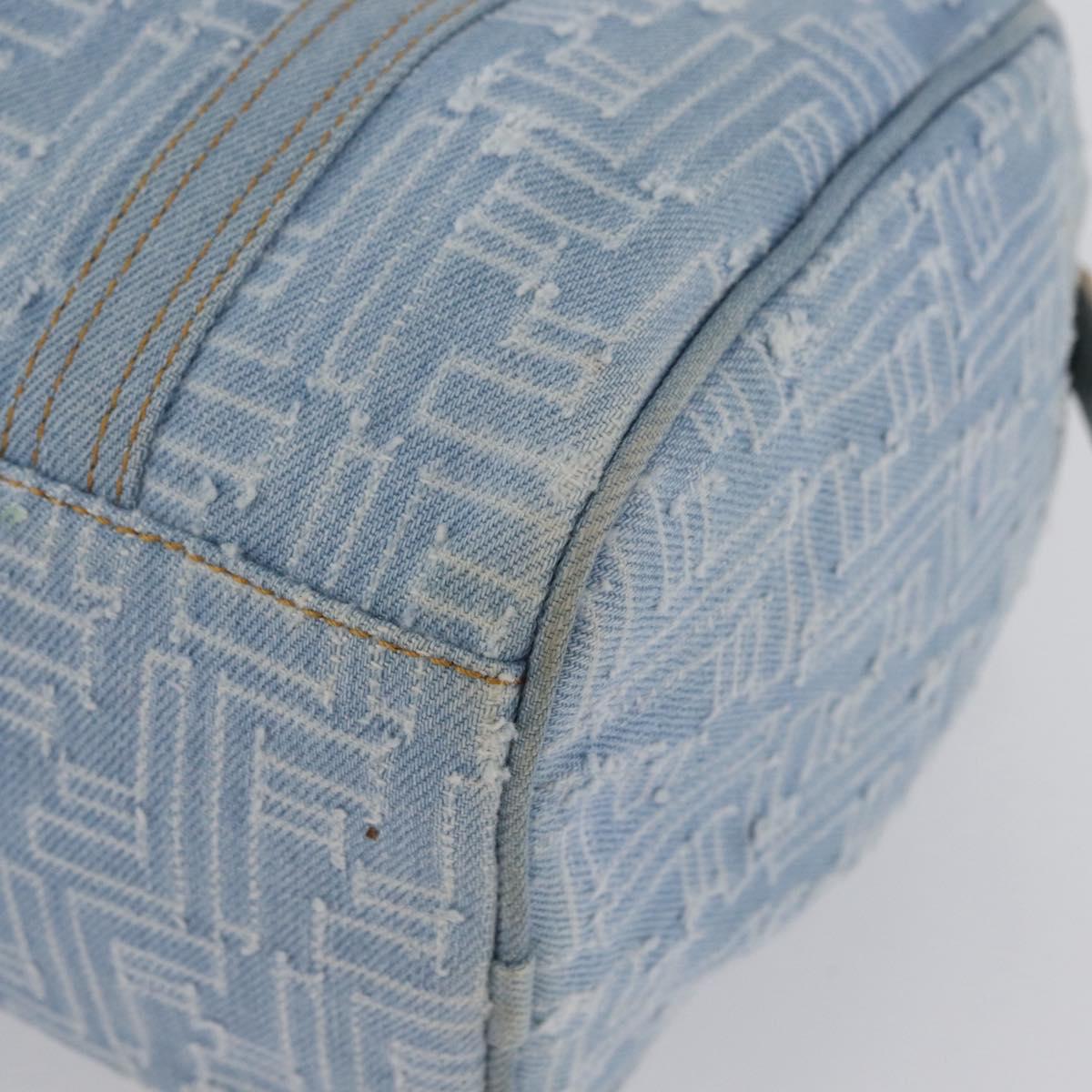 FENDI Zucca Canvas Boston Bag Light Blue Gold Auth 168309V