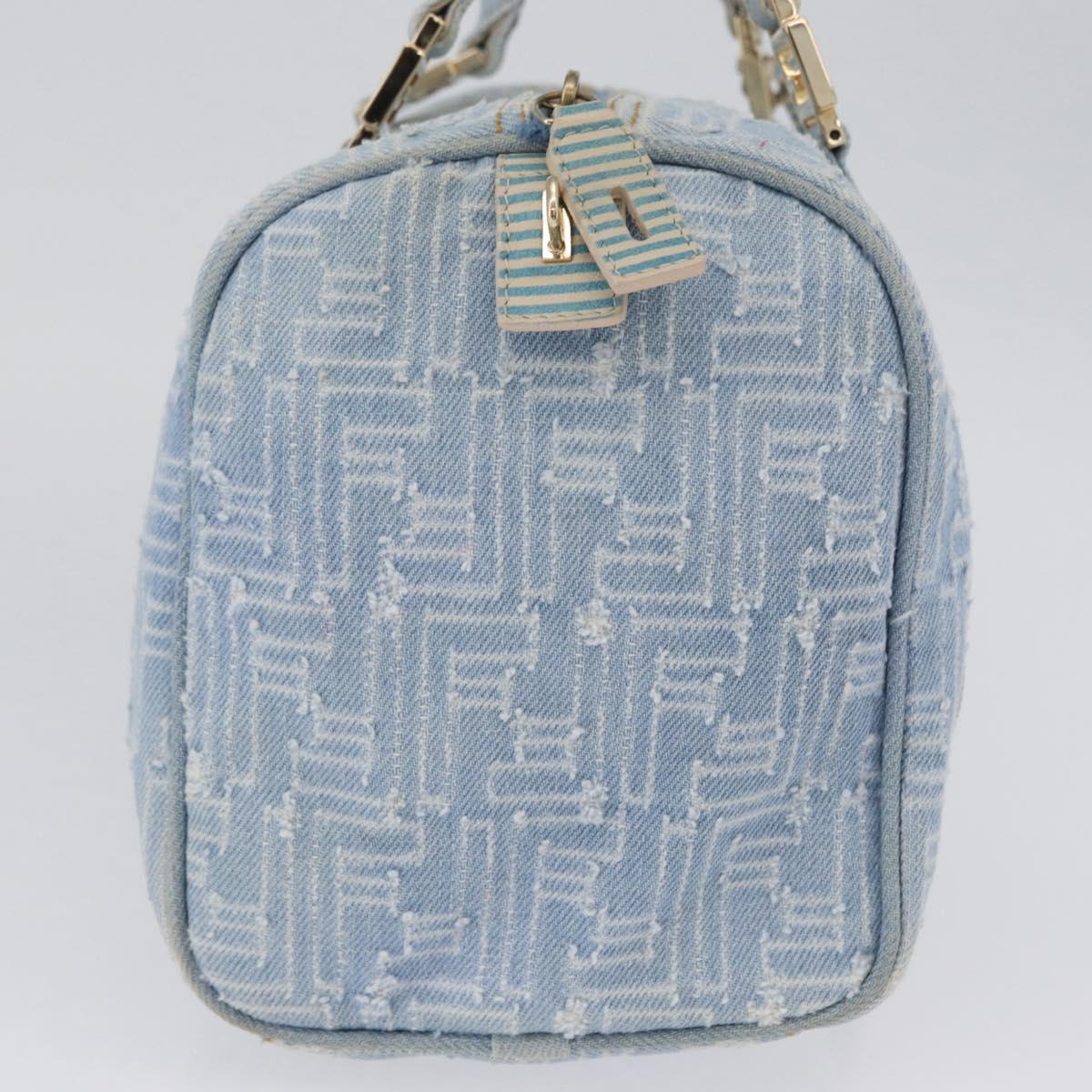 FENDI Zucca Canvas Boston Bag Light Blue Gold Auth 168309V