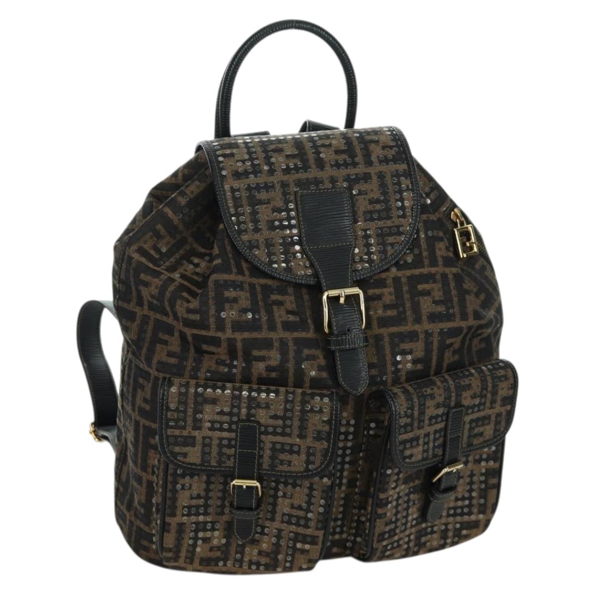 FENDI Zucca Canvas Backpack Brown Gold black Auth 168310SAV