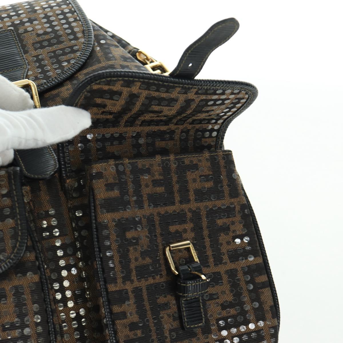 FENDI Zucca Canvas Backpack Brown Gold black Auth 168310SAV