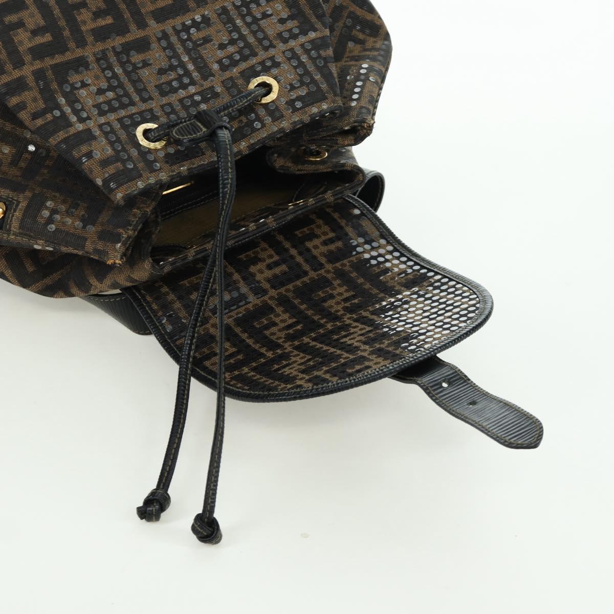 FENDI Zucca Canvas Backpack Brown Gold black Auth 168310SAV