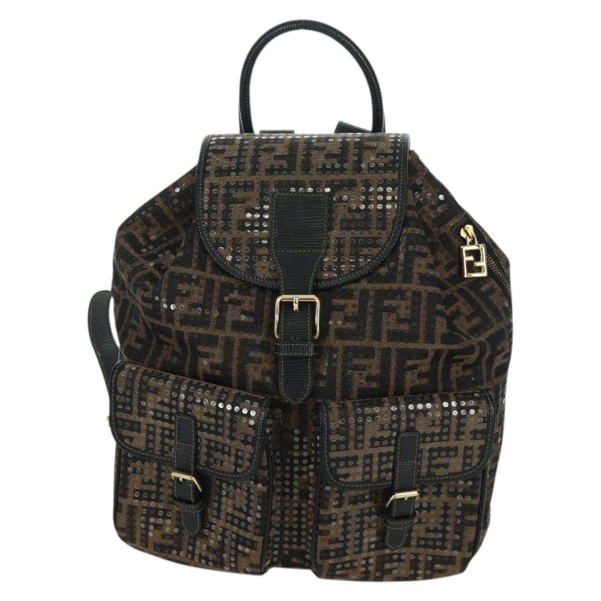 FENDI Zucca Canvas Backpack Brown Gold black Auth 168310SAV
