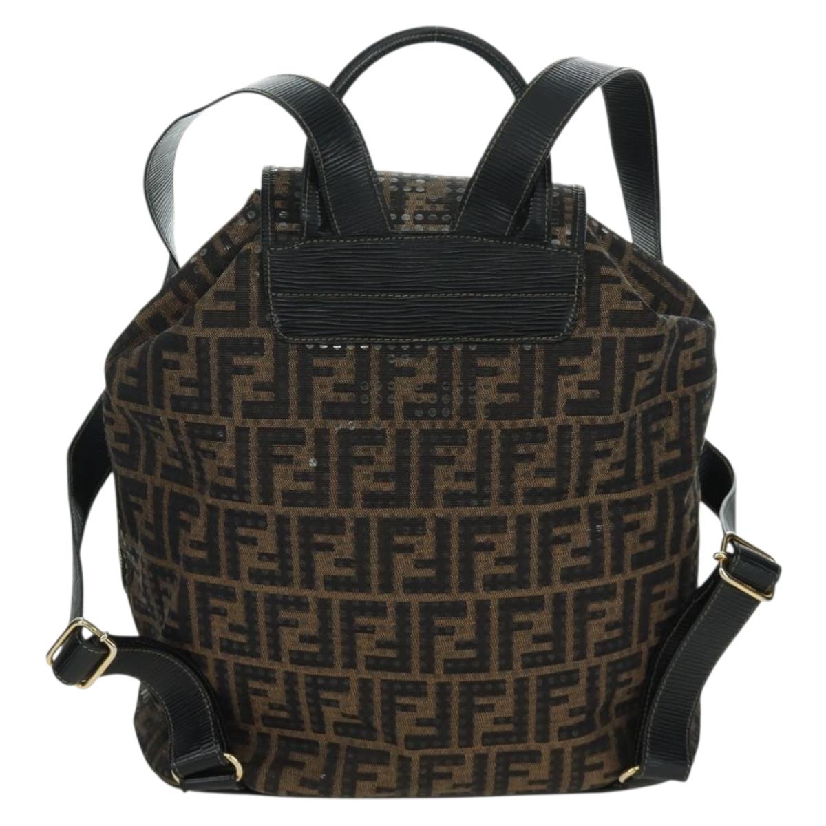 FENDI Zucca Canvas Backpack Brown Gold black Auth 168310SAV