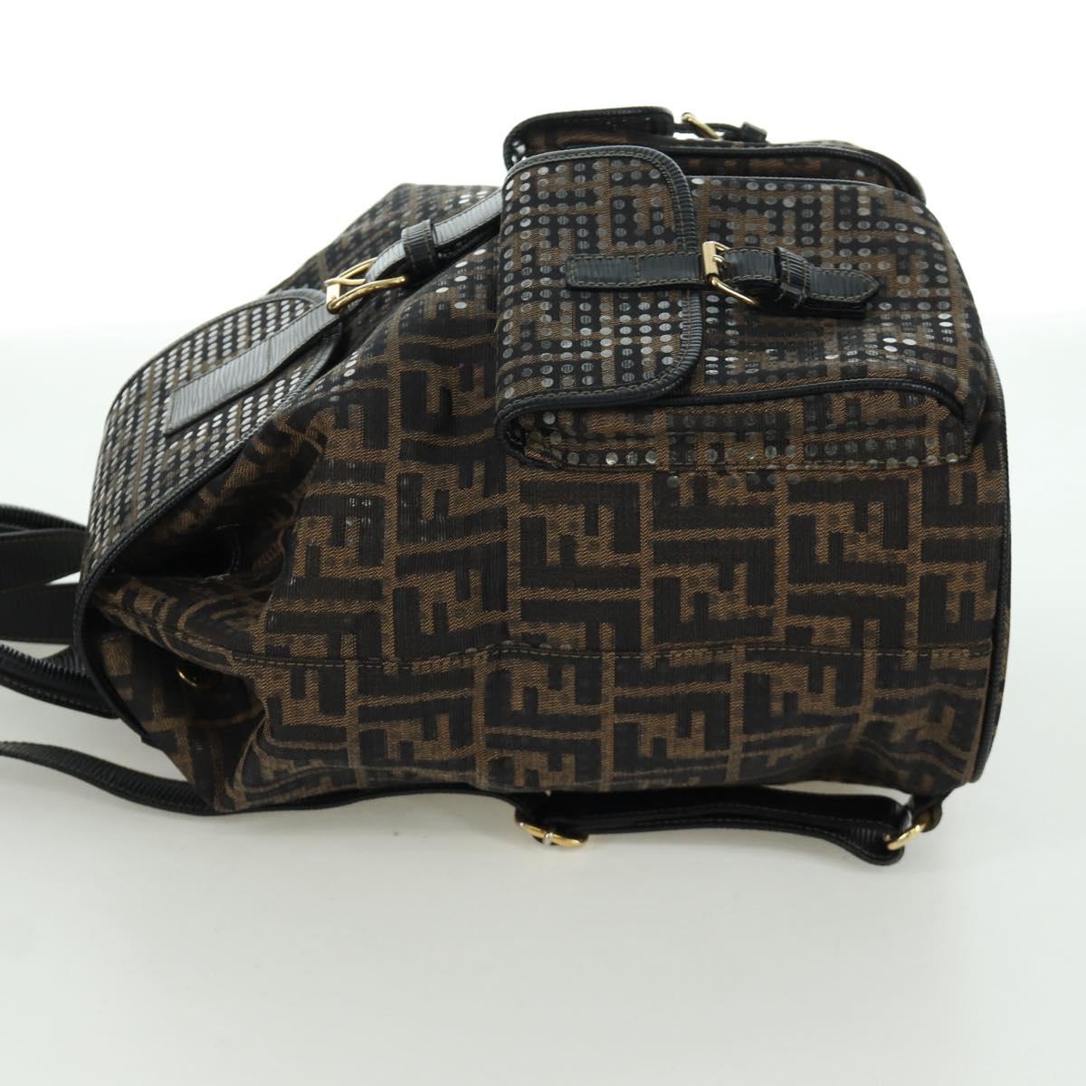 FENDI Zucca Canvas Backpack Brown Gold black Auth 168310SAV