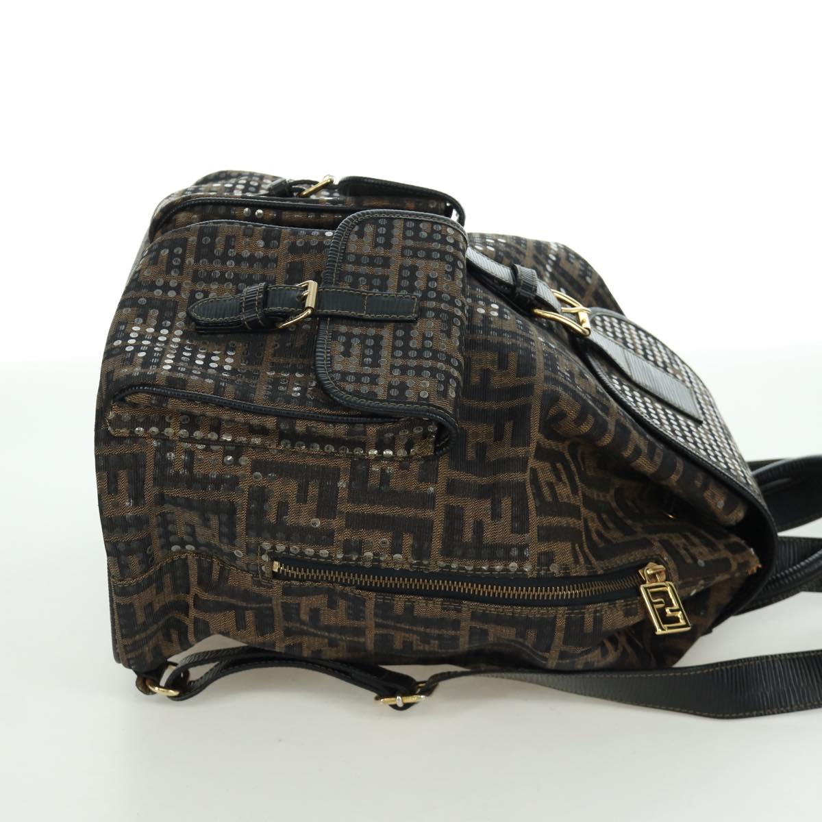 FENDI Zucca Canvas Backpack Brown Gold black Auth 168310SAV