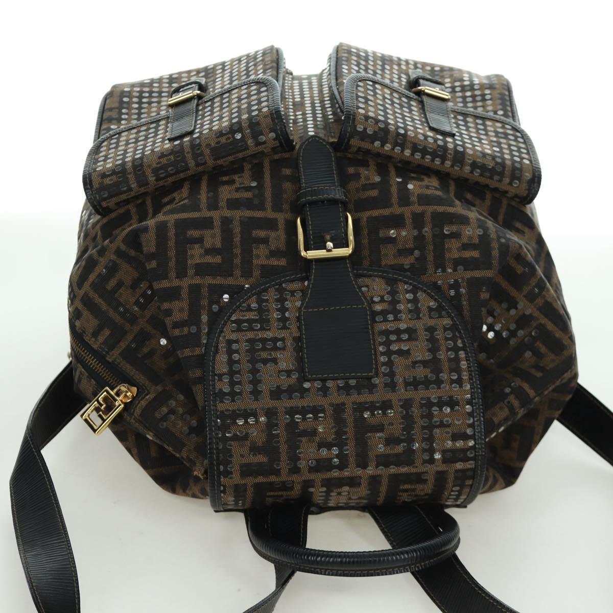 FENDI Zucca Canvas Backpack Brown Gold black Auth 168310SAV