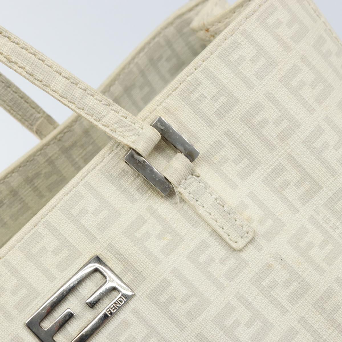 FENDI Zucchino Canvas Tote Bag White Silver Auth 168311A