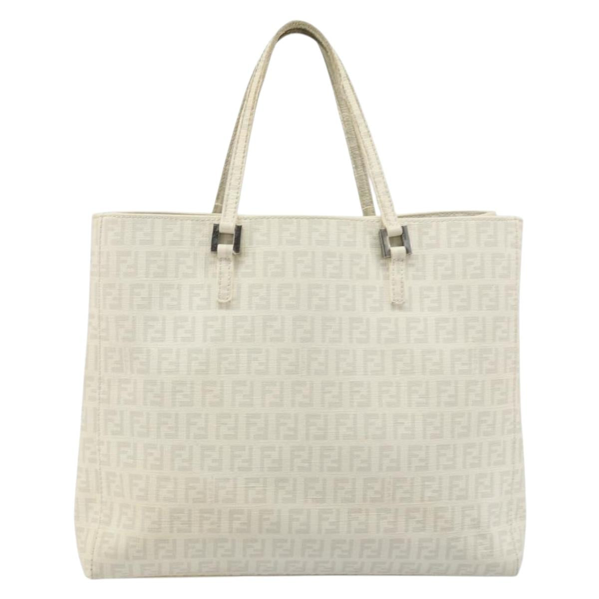FENDI Zucchino Canvas Tote Bag White Silver Auth 168311A