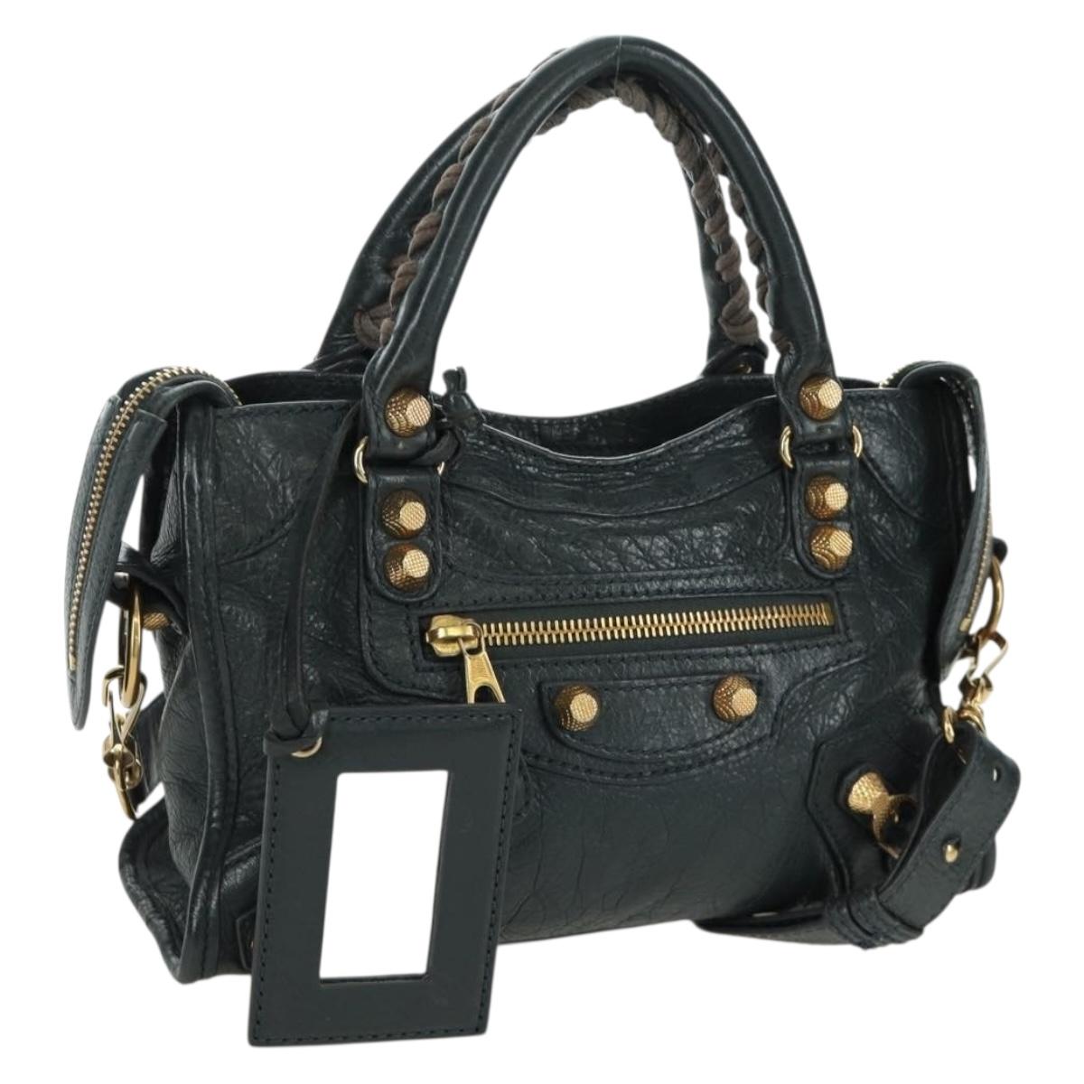 BALENCIAGA Classic Mini City Bag Leather 2way Navy Gold 309544 Auth 168313SAV