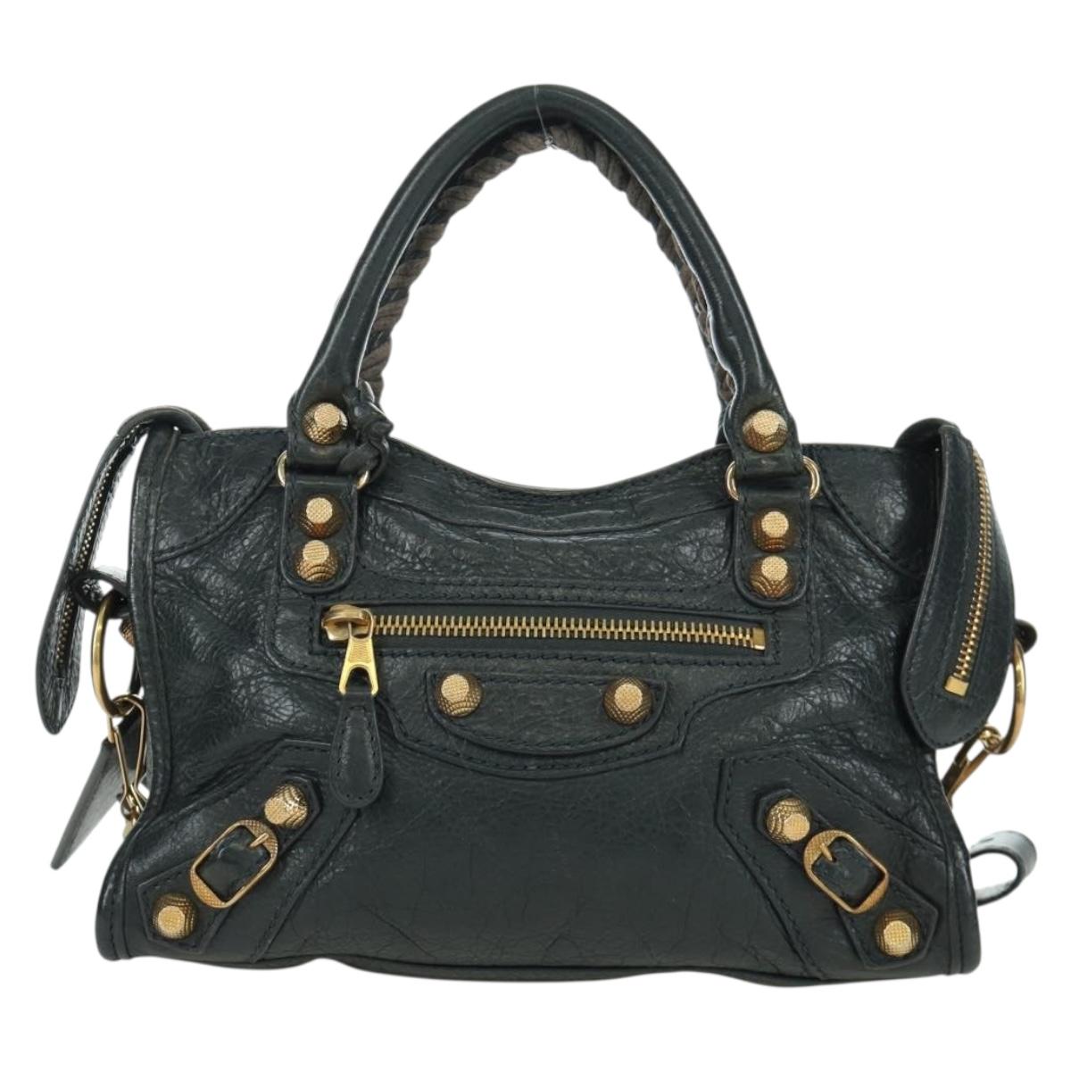 BALENCIAGA Classic Mini City Bag Leather 2way Navy Gold 309544 Auth 168313SAV