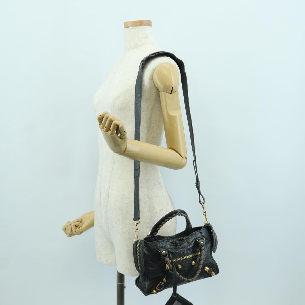 BALENCIAGA Classic Mini City Bag Leather 2way Navy Gold 309544 Auth 168313SAV