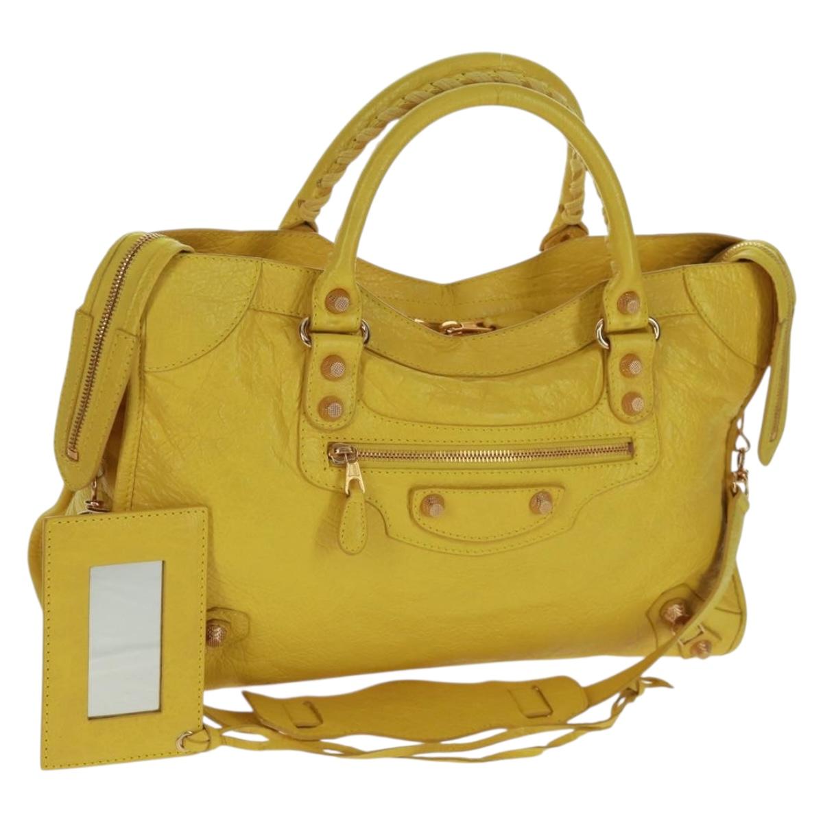 BALENCIAGA Giant City Hand Bag Leather 2way Yellow Gold 281770 Auth 168314SAV