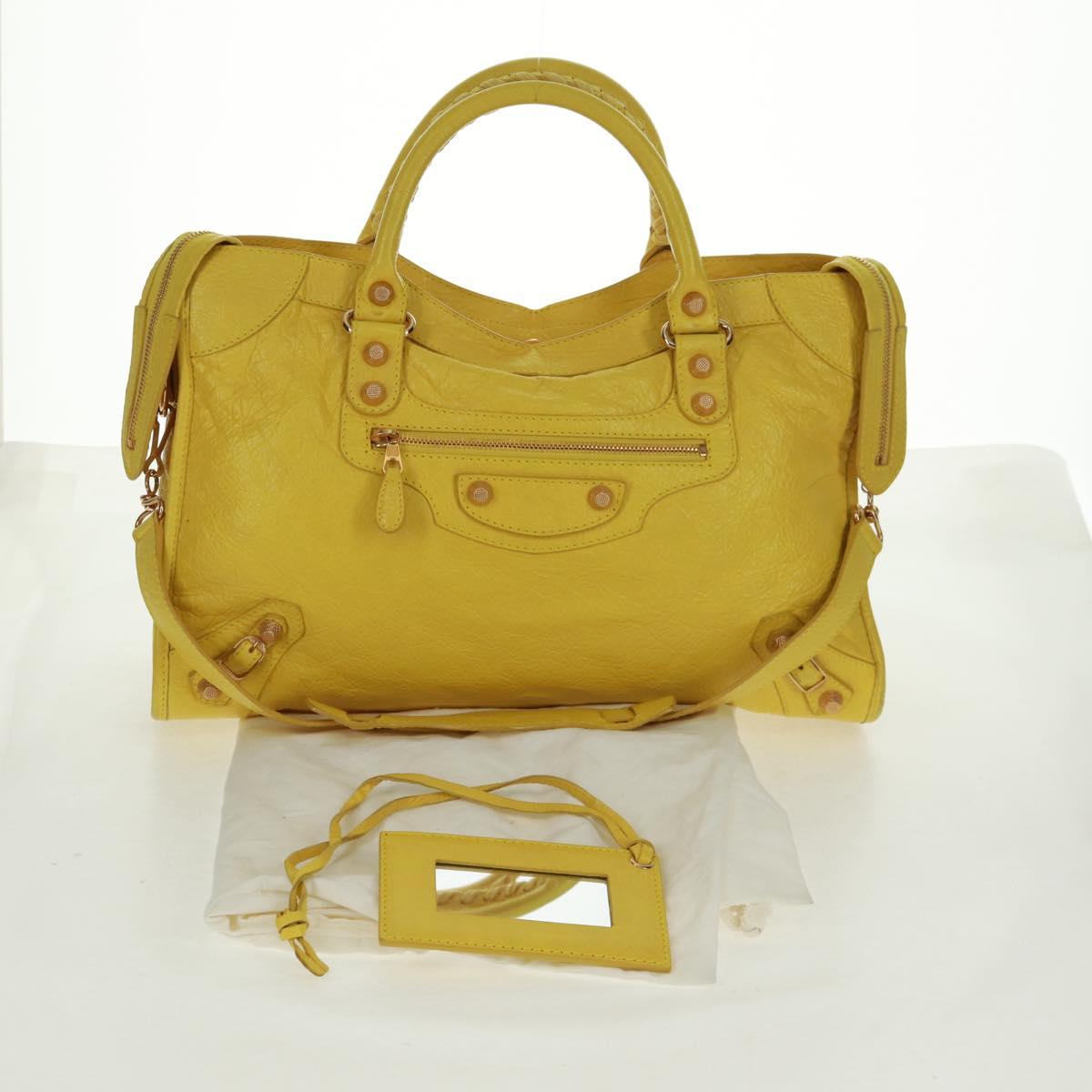 BALENCIAGA Giant City Hand Bag Leather 2way Yellow Gold 281770 Auth 168314SAV