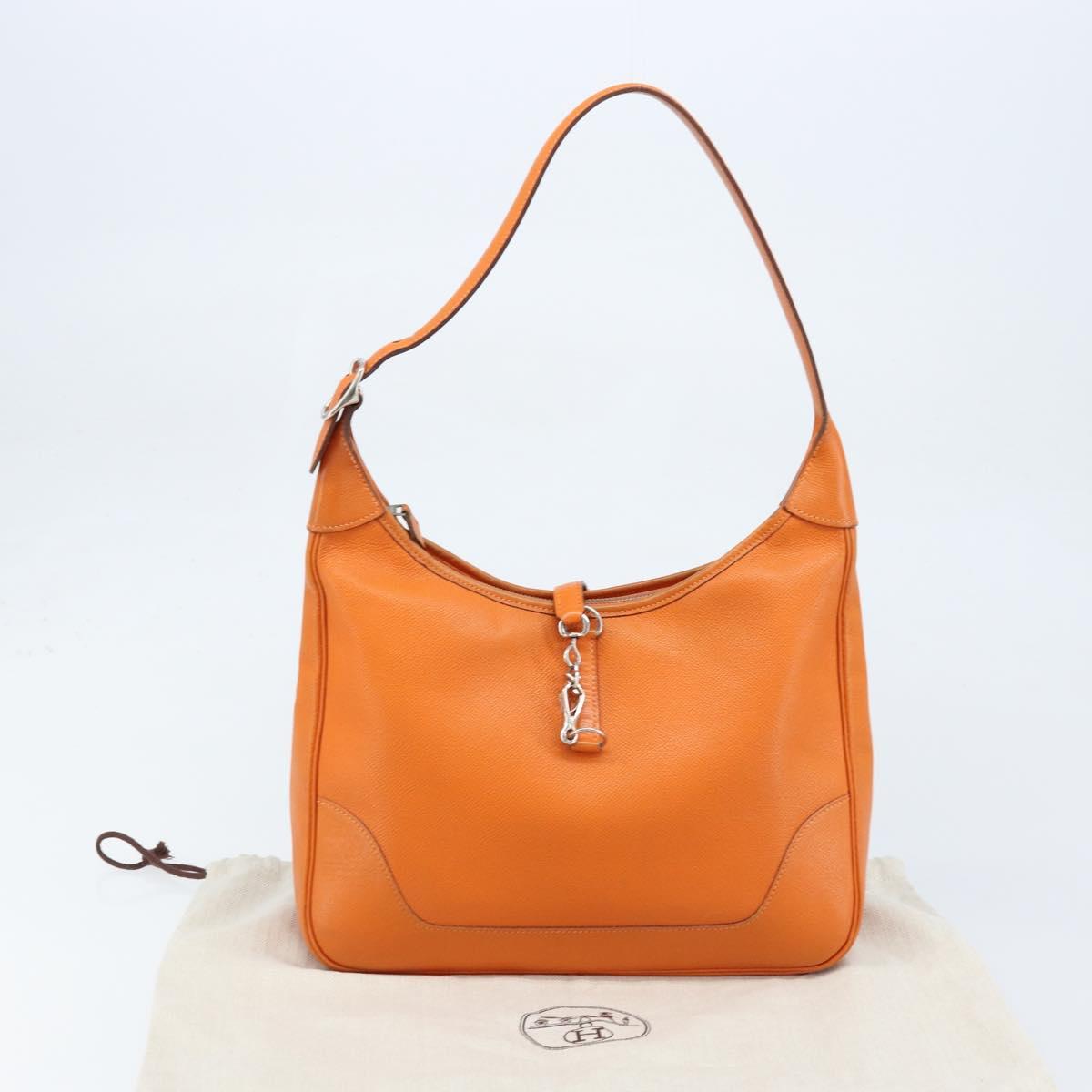 HERMES Trim 31 Shoulder Bag Leather Orange Silver Auth 168319V