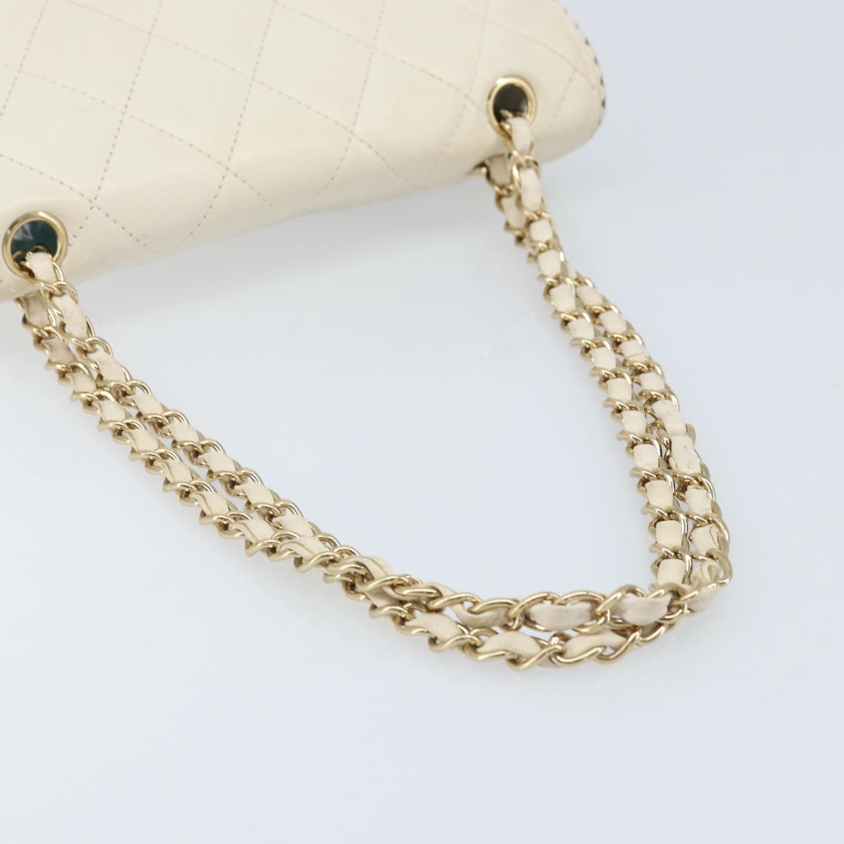 CHANEL Matelasse 25 Chain Shoulder Bag Leather White Gold CC Auth 168320V