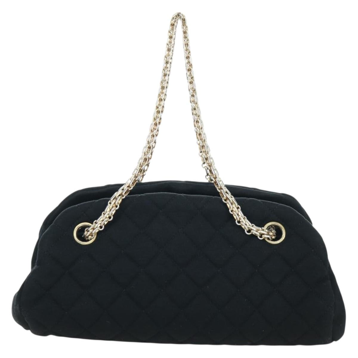 CHANEL Matelasse Chain Shoulder Bag Jersey Black Gold CC Auth 168322V
