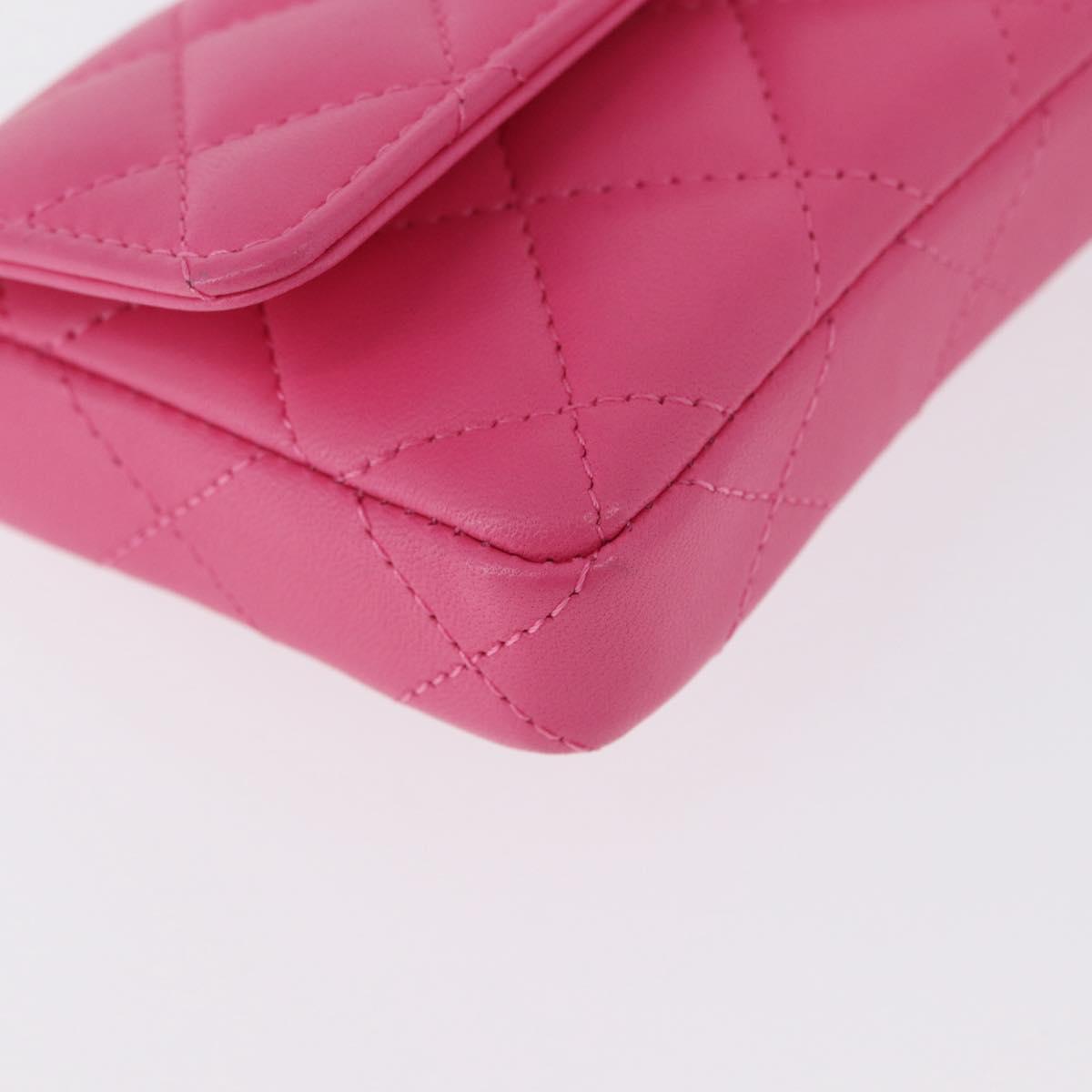 CHANEL Matelasse Chain Pouch Shoulder Bag Lamb Skin Pink Gold CC Auth 168325SAM