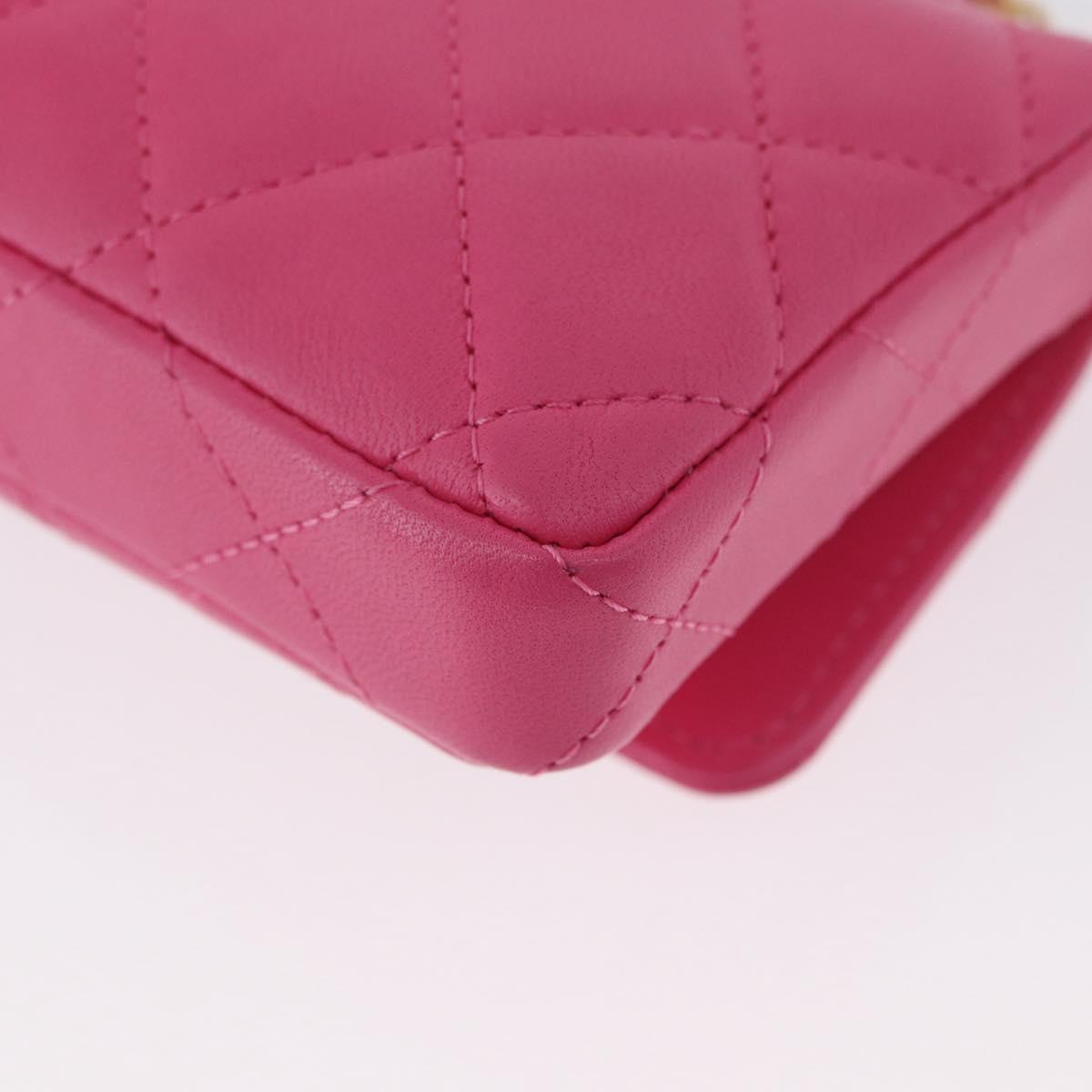 CHANEL Matelasse Chain Pouch Shoulder Bag Lamb Skin Pink Gold CC Auth 168325SAM