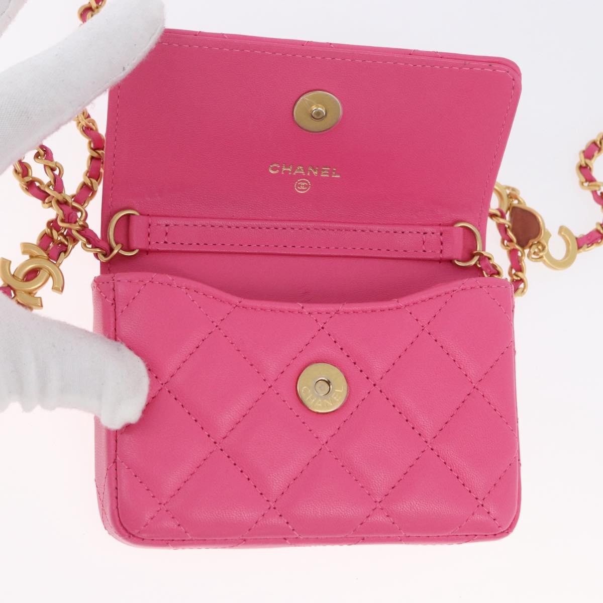 CHANEL Matelasse Chain Pouch Shoulder Bag Lamb Skin Pink Gold CC Auth 168325SAM