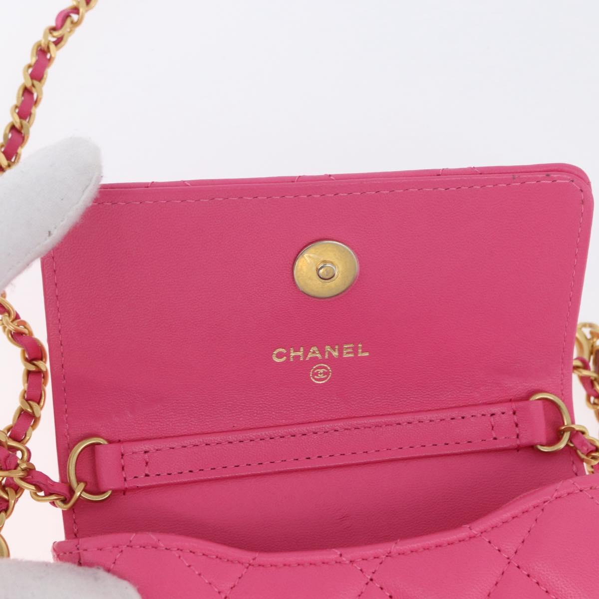CHANEL Matelasse Chain Pouch Shoulder Bag Lamb Skin Pink Gold CC Auth 168325SAM