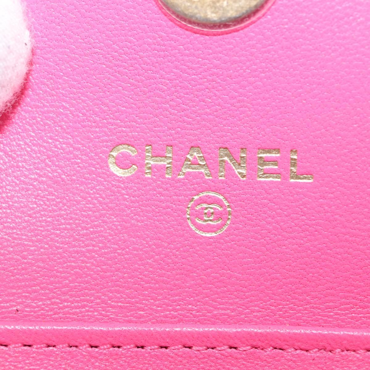 CHANEL Matelasse Chain Pouch Shoulder Bag Lamb Skin Pink Gold CC Auth 168325SAM