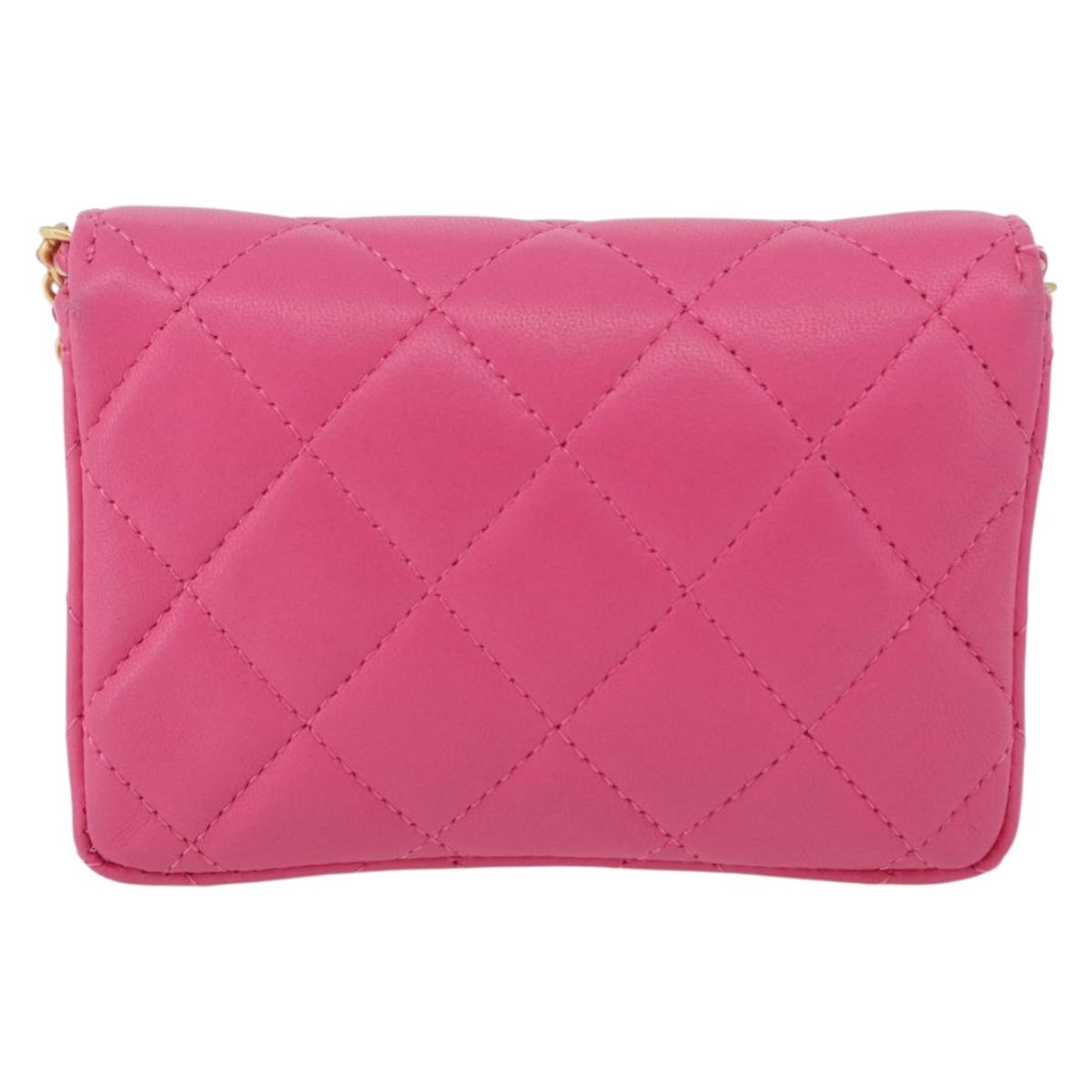CHANEL Matelasse Chain Pouch Shoulder Bag Lamb Skin Pink Gold CC Auth 168325SAM