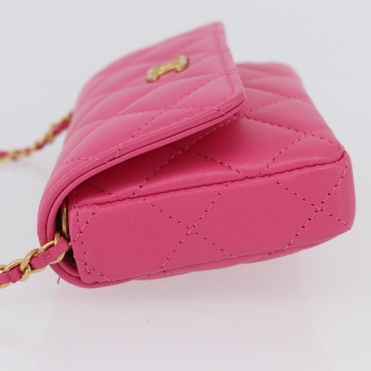 CHANEL Matelasse Chain Pouch Shoulder Bag Lamb Skin Pink Gold CC Auth 168325SAM