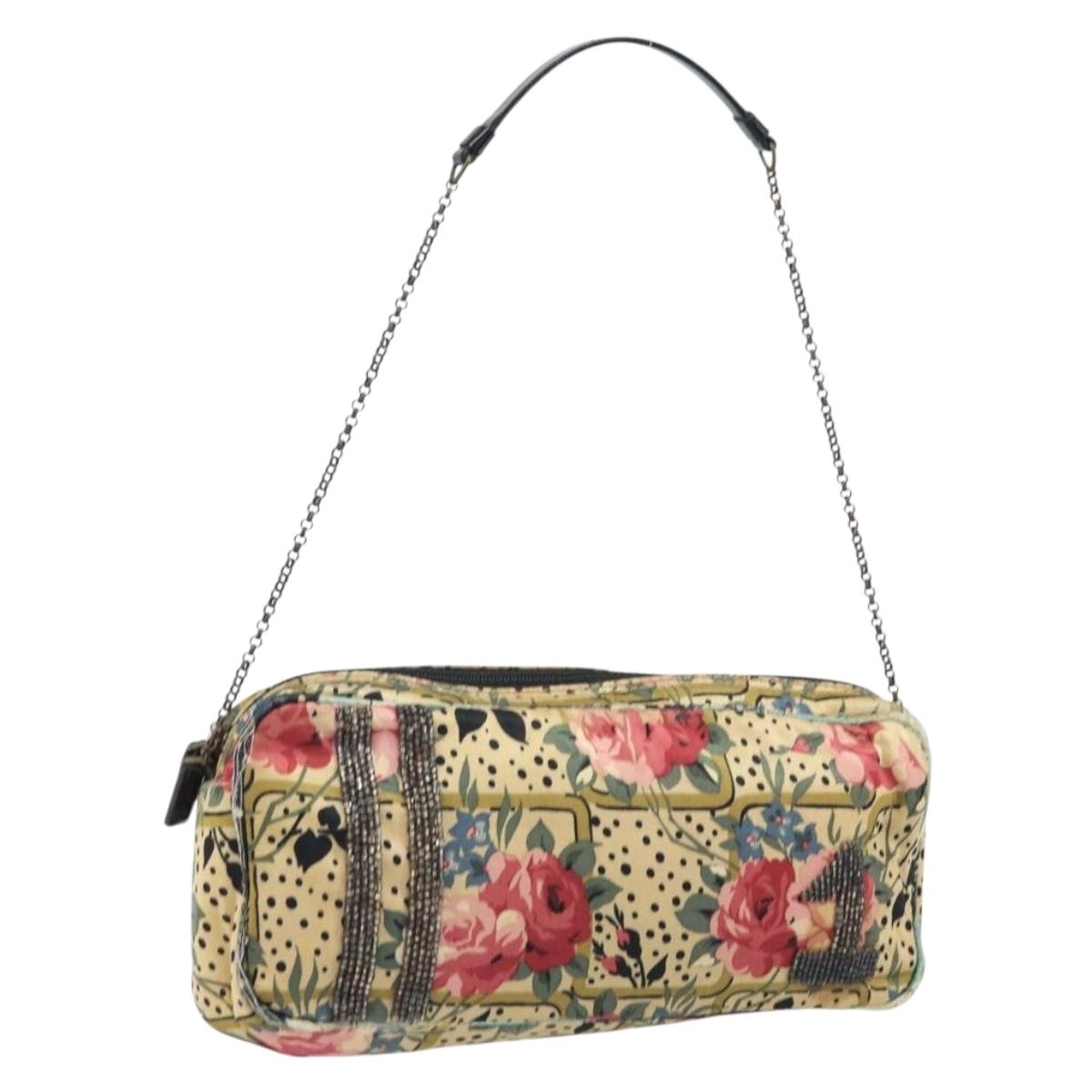 Christian Dior Chain Shoulder Bag Satin Beige Auth 168326A