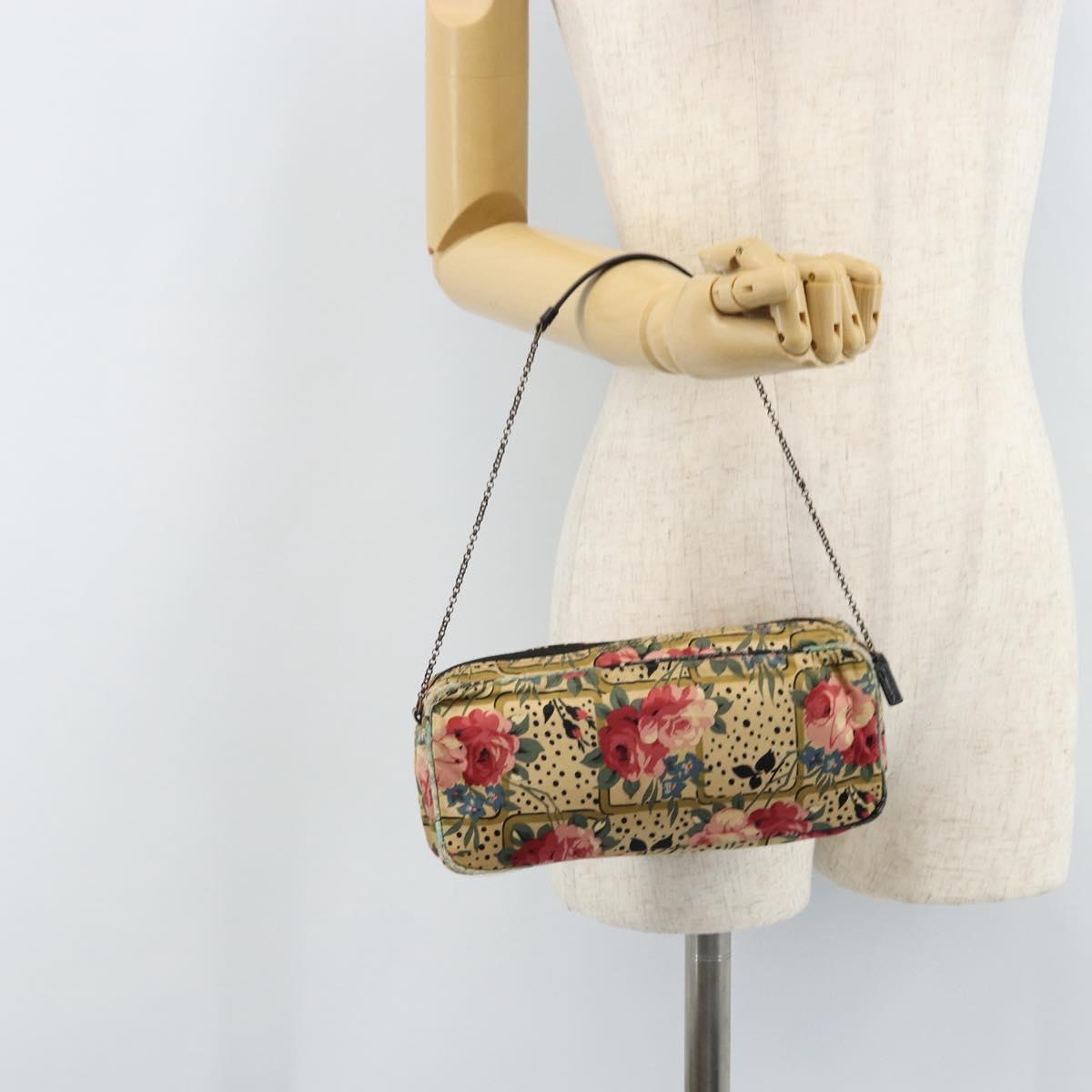 Christian Dior Chain Shoulder Bag Satin Beige Auth 168326A