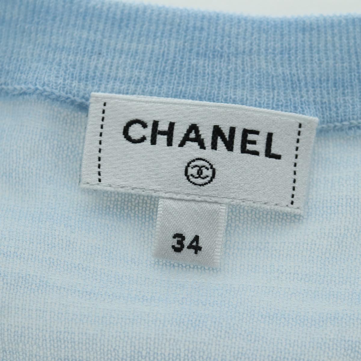 CHANEL Knitted Fabrics Short Sleeved T Shirt Cotton Light Blue CC Auth 168330M