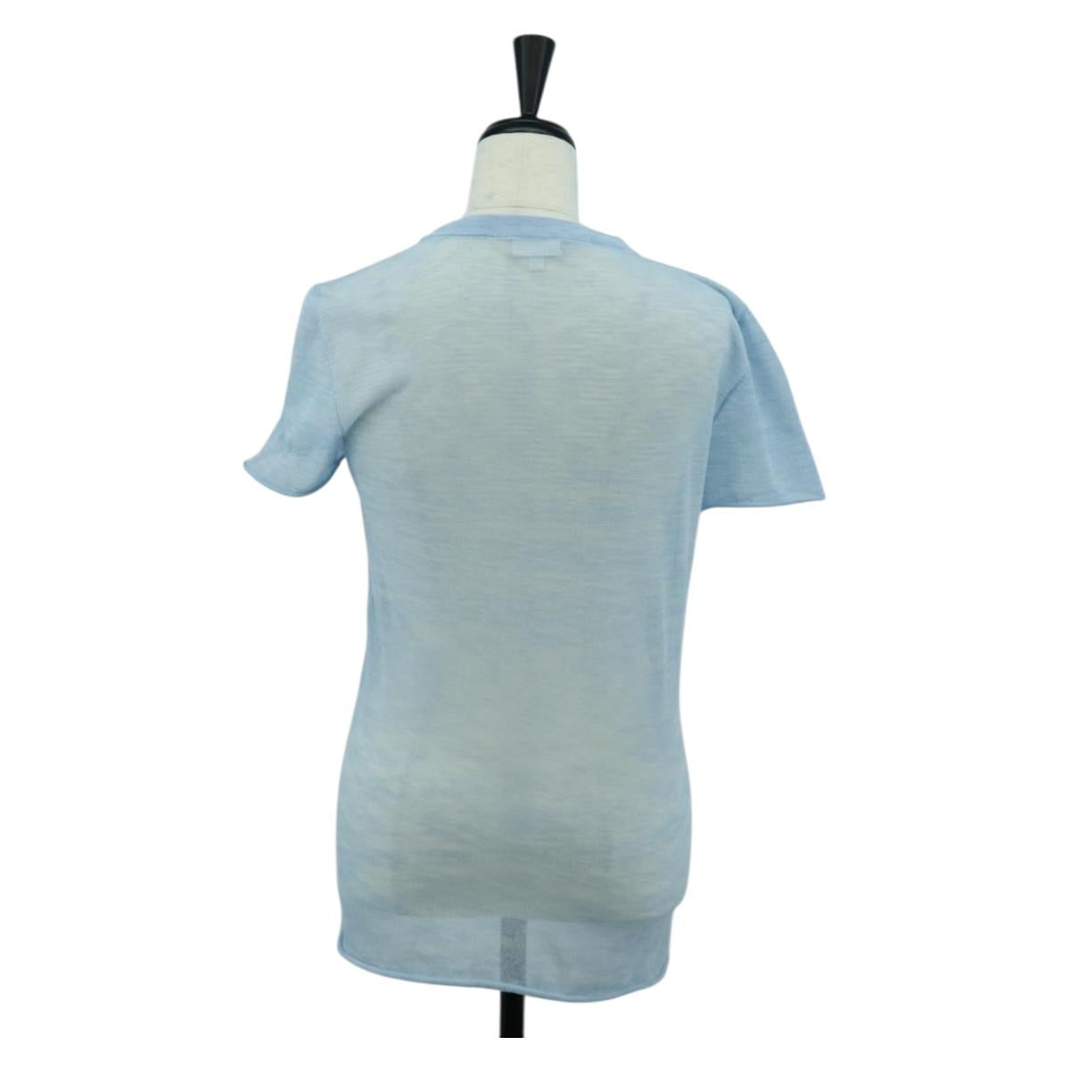 CHANEL Knitted Fabrics Short Sleeved T Shirt Cotton Light Blue CC Auth 168330M