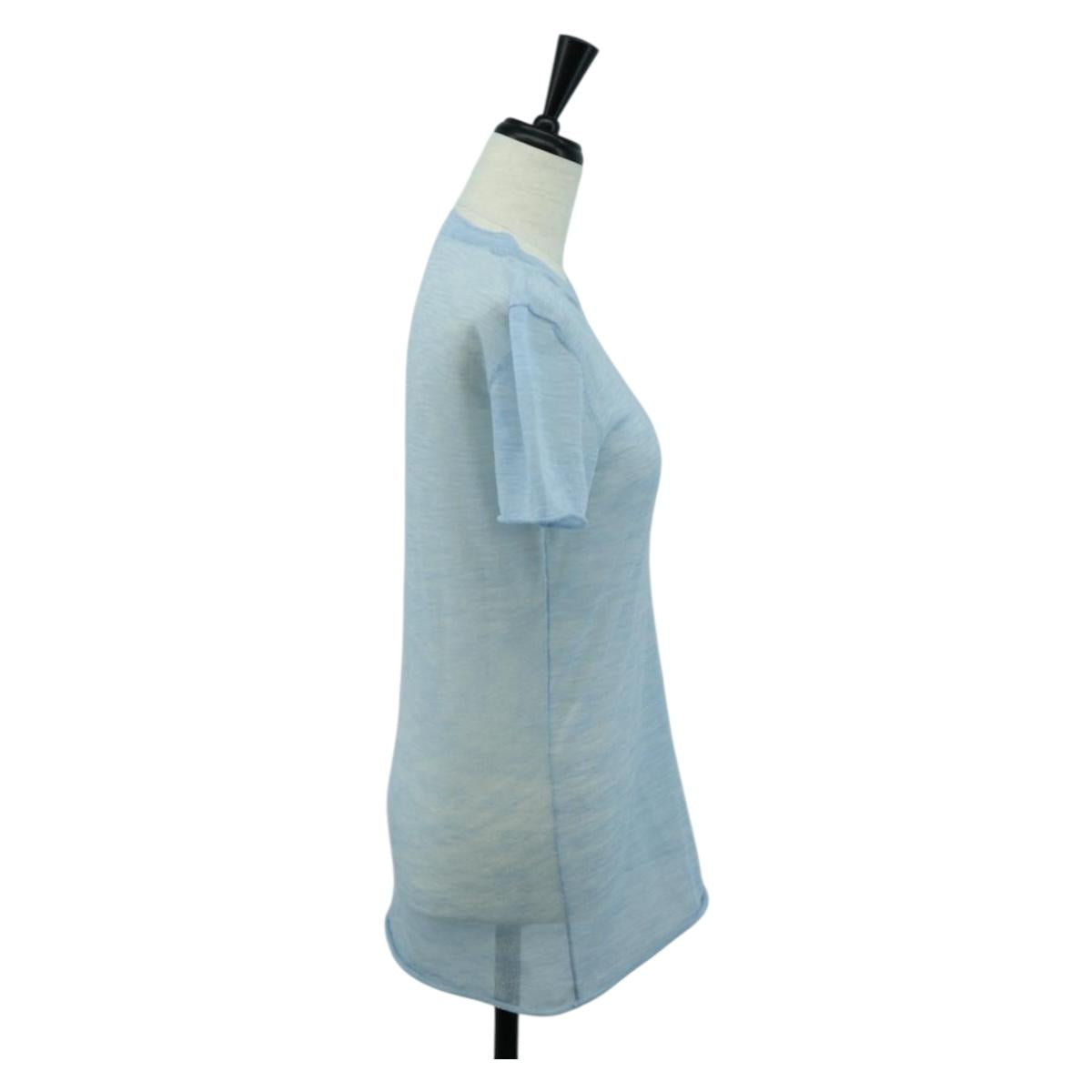 CHANEL Knitted Fabrics Short Sleeved T Shirt Cotton Light Blue CC Auth 168330M