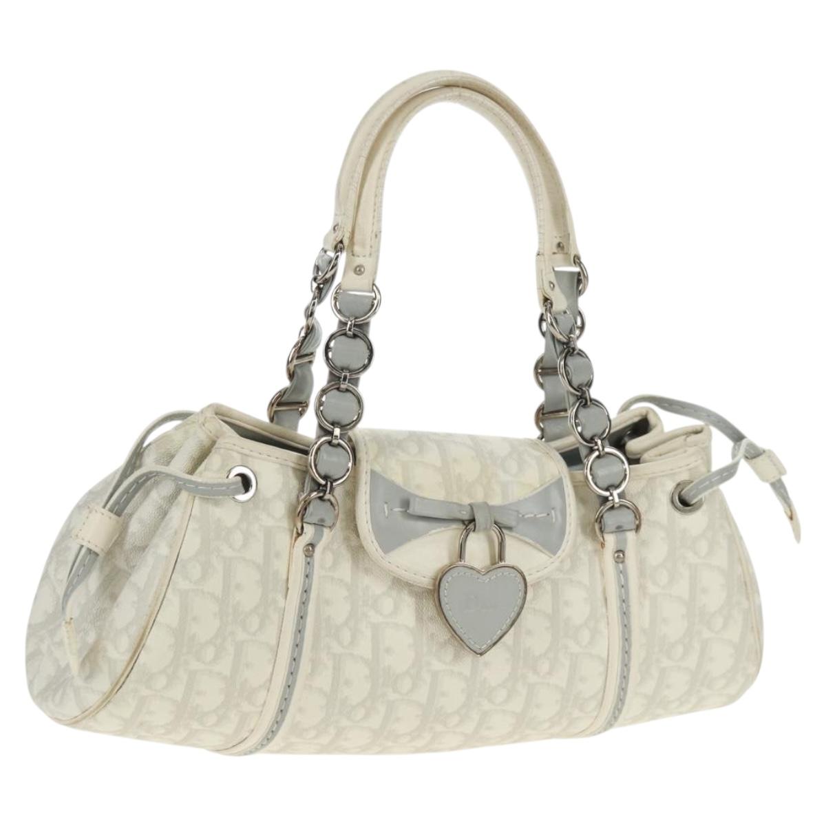 Christian Dior trotter romantic Chain Hand Bag PVC White Silver Auth 168342V