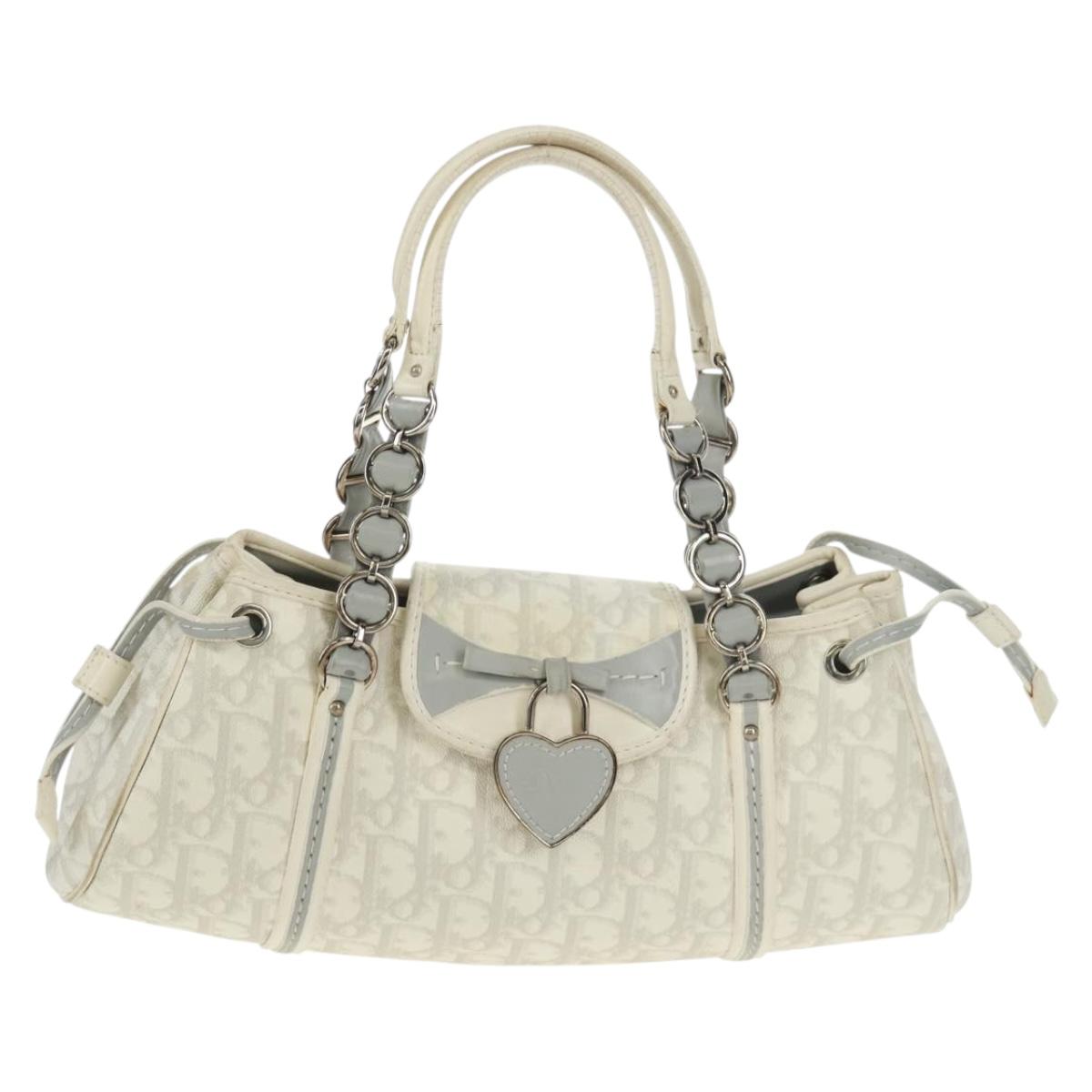 Christian Dior trotter romantic Chain Hand Bag PVC White Silver Auth 168342V