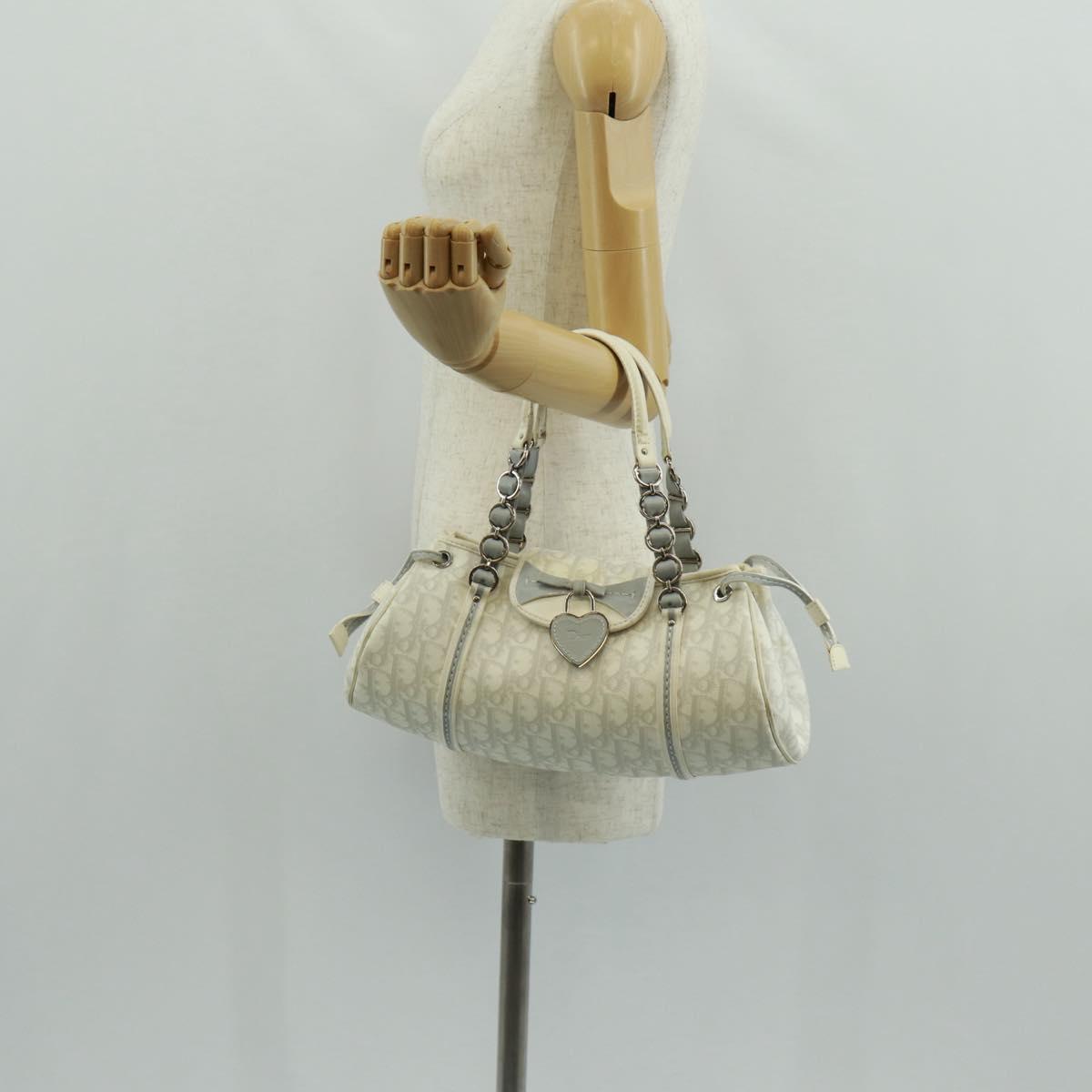 Christian Dior trotter romantic Chain Hand Bag PVC White Silver Auth 168342V