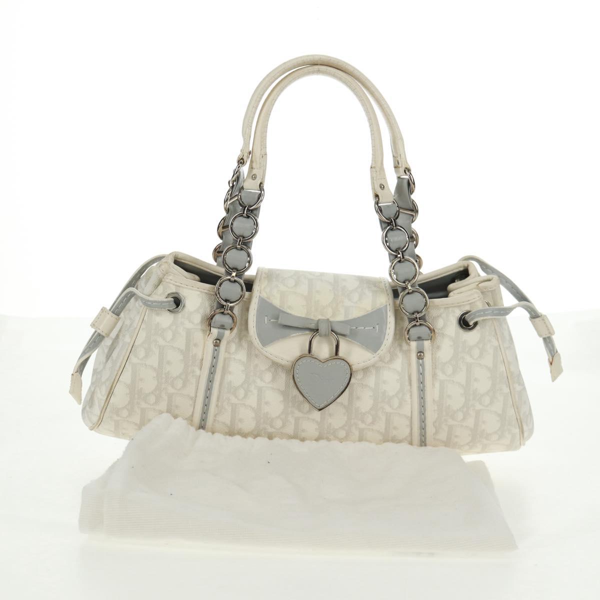 Christian Dior trotter romantic Chain Hand Bag PVC White Silver Auth 168342V