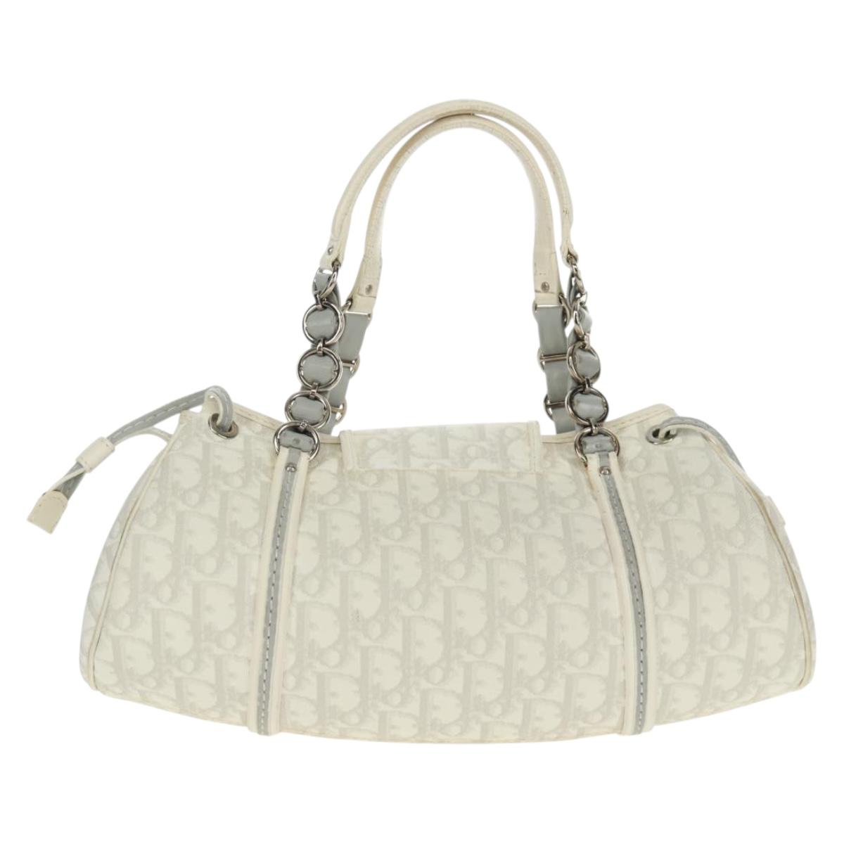 Christian Dior trotter romantic Chain Hand Bag PVC White Silver Auth 168342V