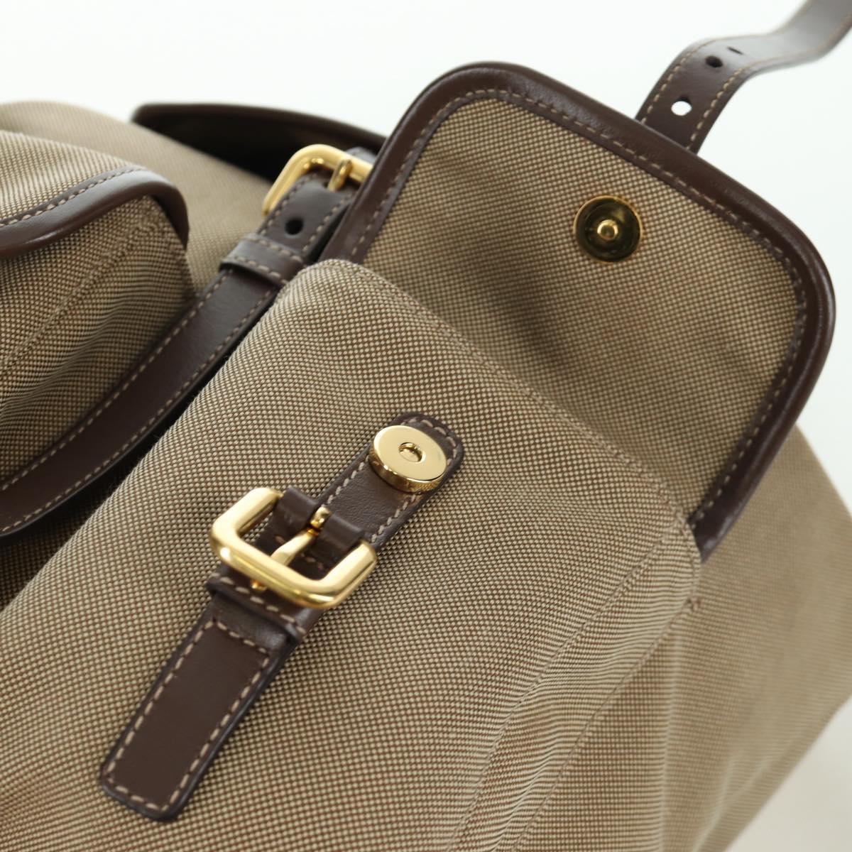 PRADA Backpack Canvas Beige Gold Auth 168350V
