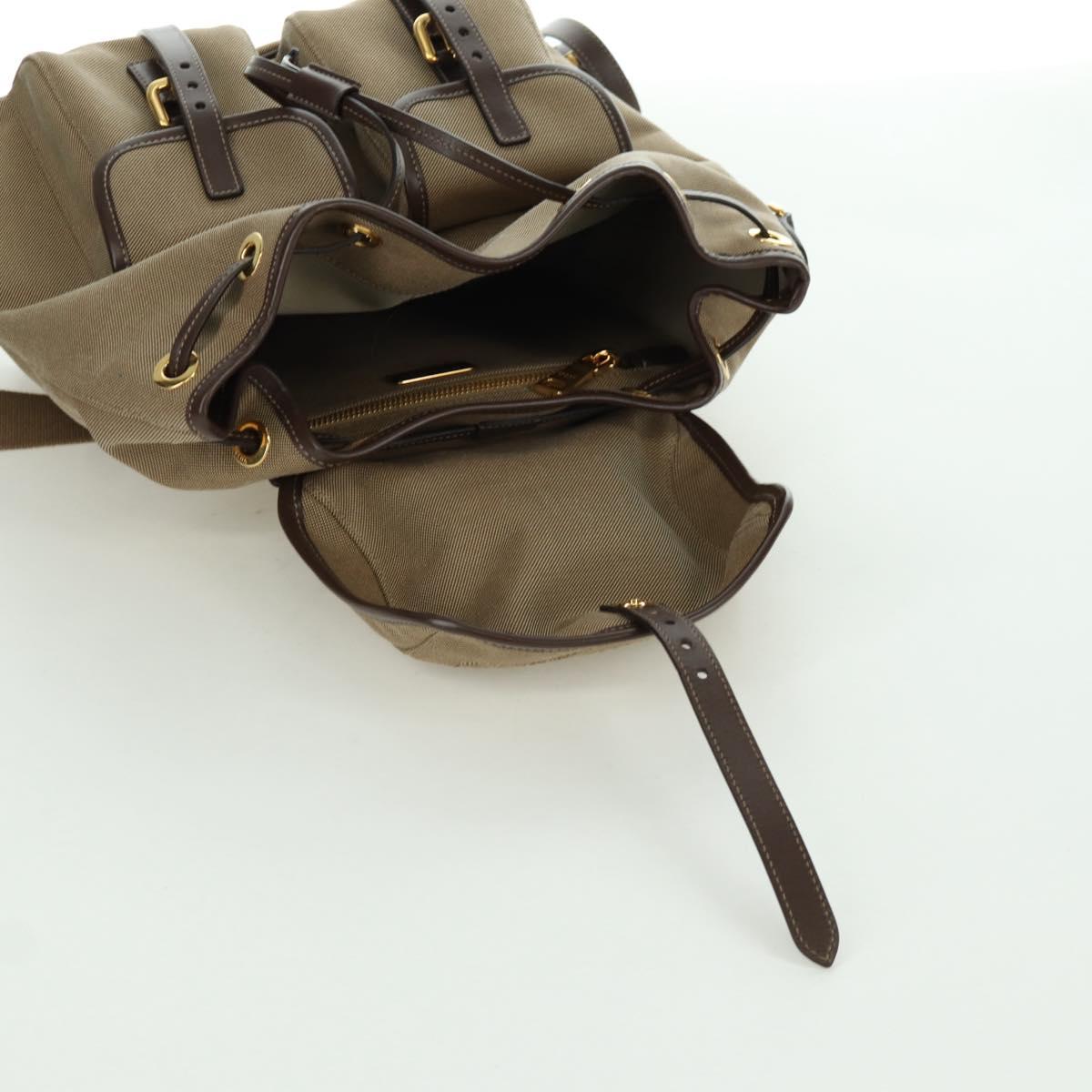 PRADA Backpack Canvas Beige Gold Auth 168350V