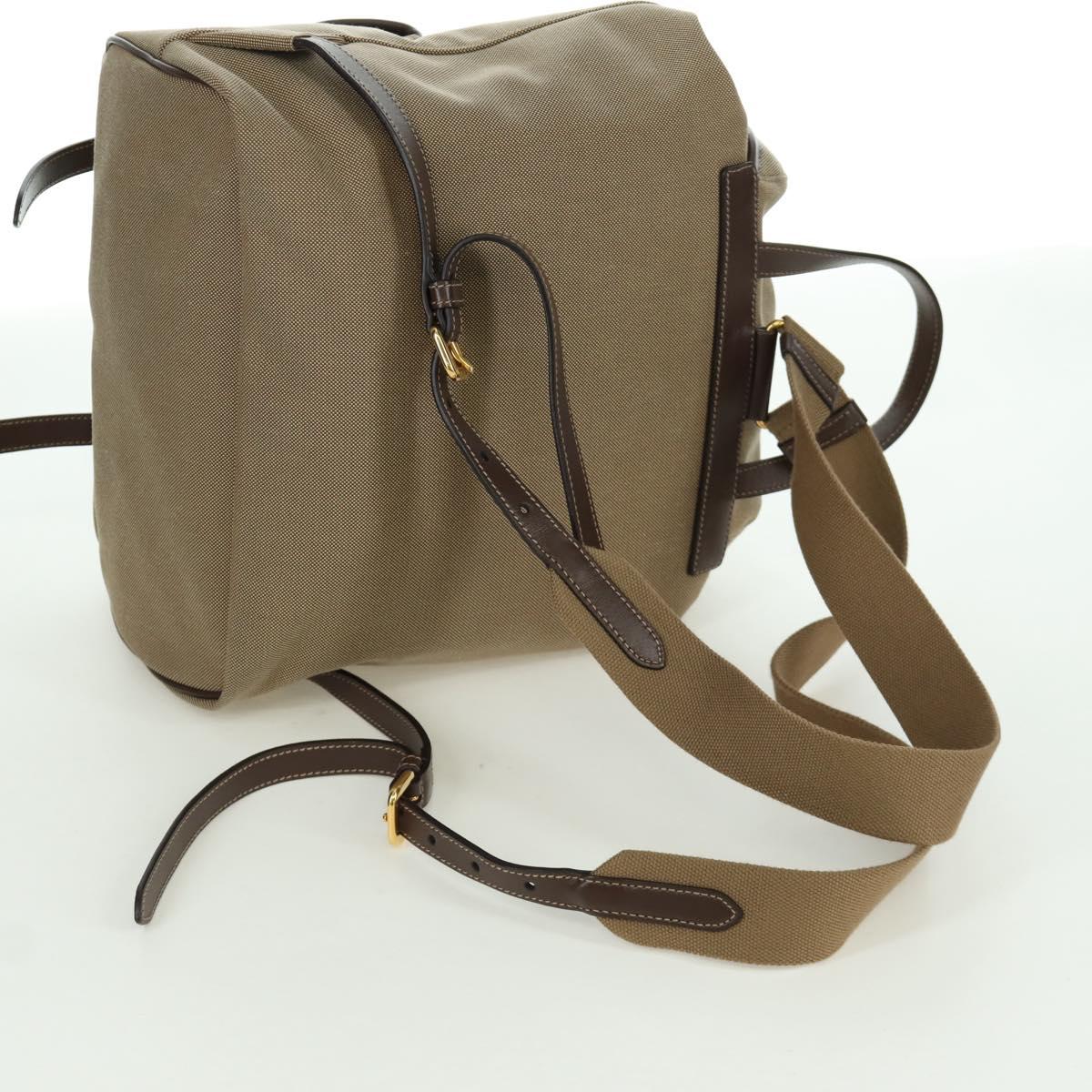 PRADA Backpack Canvas Beige Gold Auth 168350V
