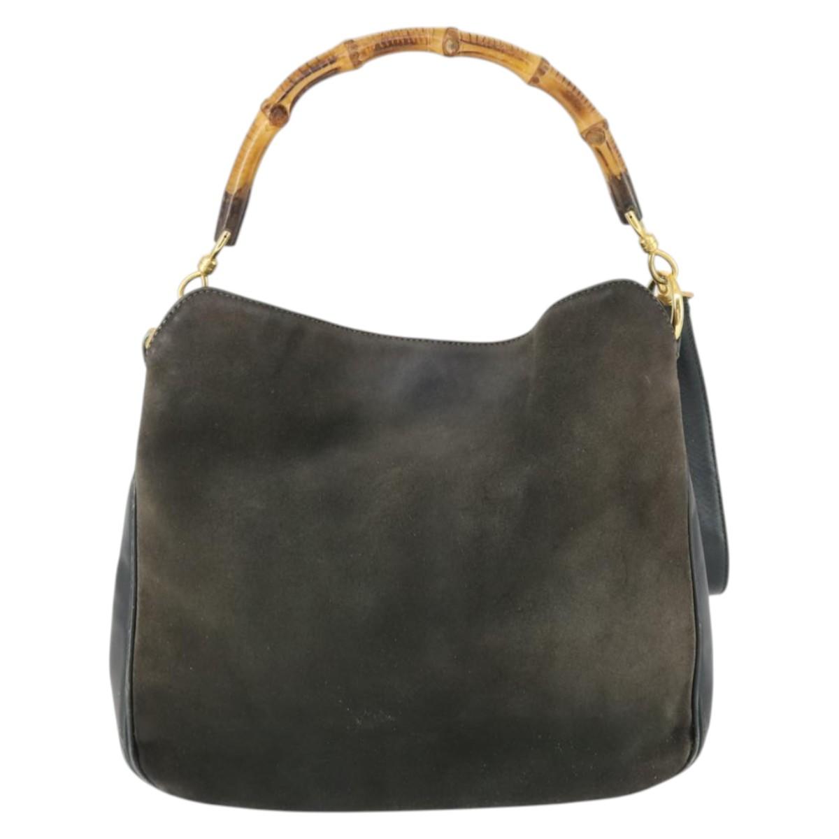 GUCCI Bamboo Hand Bag Suede 2way Brown Gold 001 3444 1638 Auth 168351