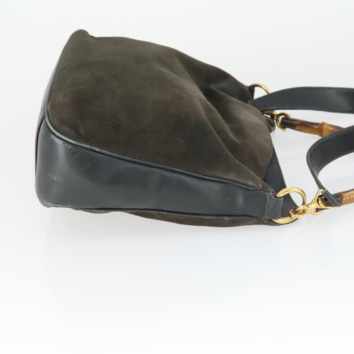 GUCCI Bamboo Hand Bag Suede 2way Brown Gold 001 3444 1638 Auth 168351