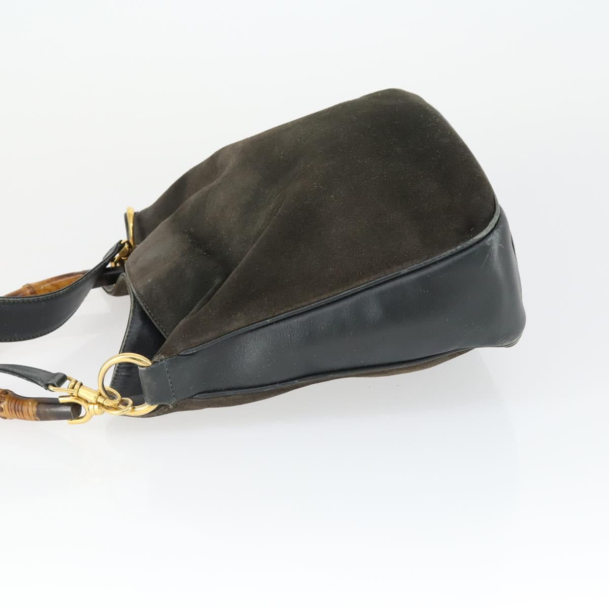 GUCCI Bamboo Hand Bag Suede 2way Brown Gold 001 3444 1638 Auth 168351
